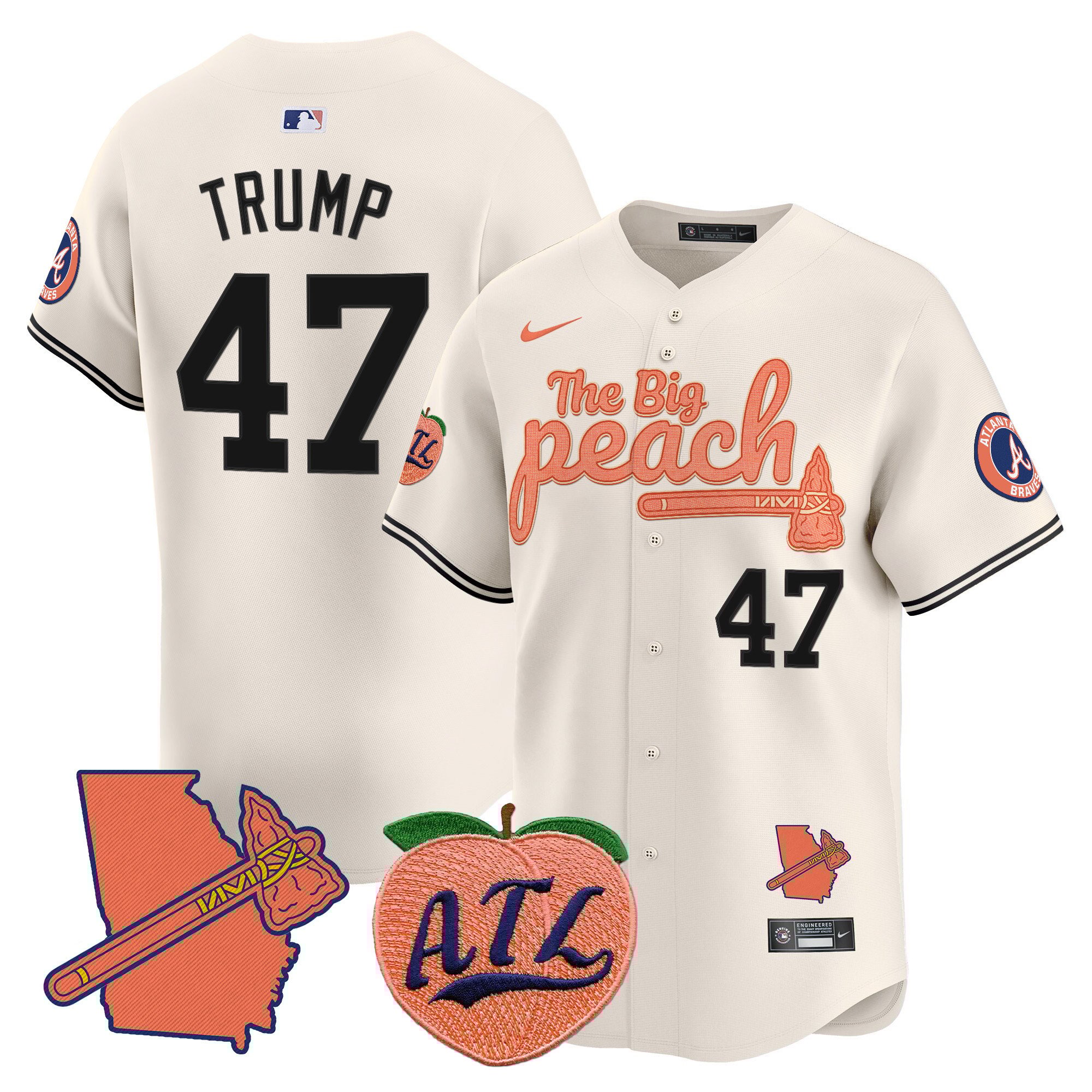 Men's Donald Trump Atlanta Braves The Big Peach Vapor Premier Limited Cream Jersey V2 - All Stitched