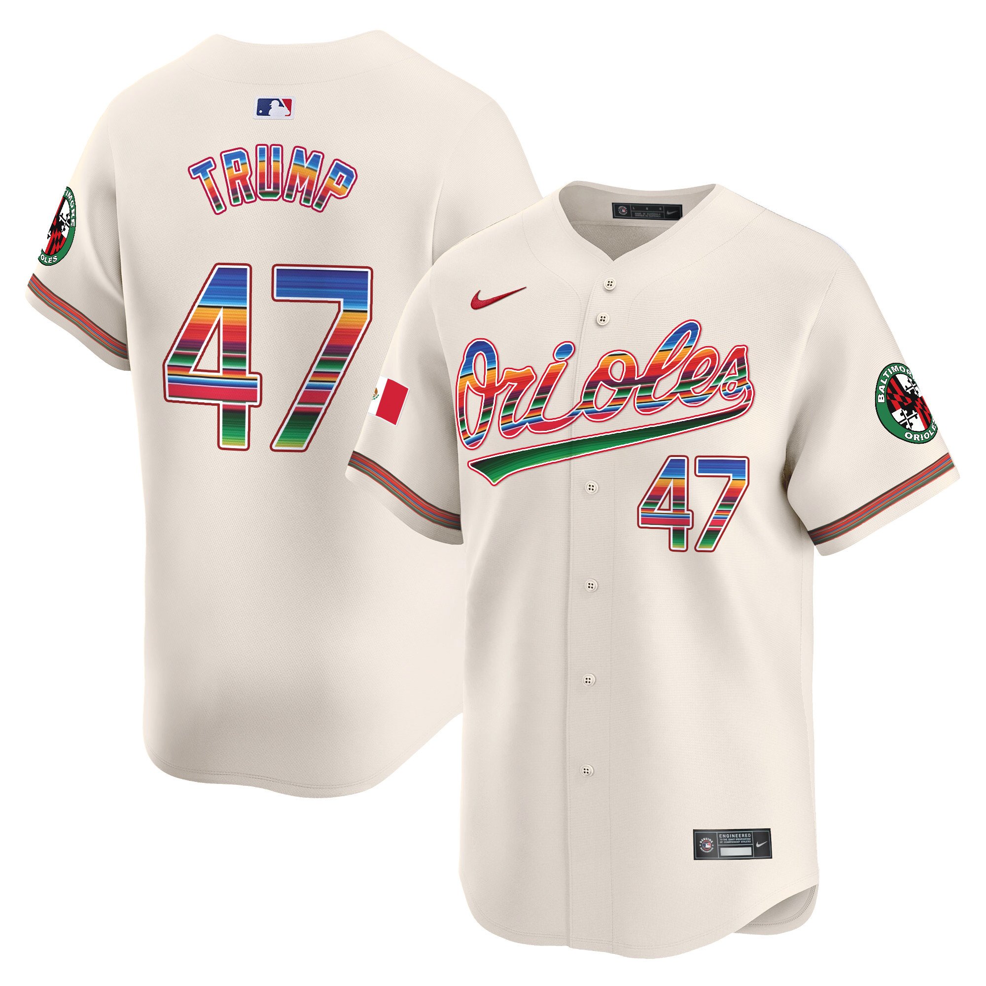 Men's Donald Trump Baltimore Orioles Mexico Vapor Premier Limited Cream Jersey - All Stitched