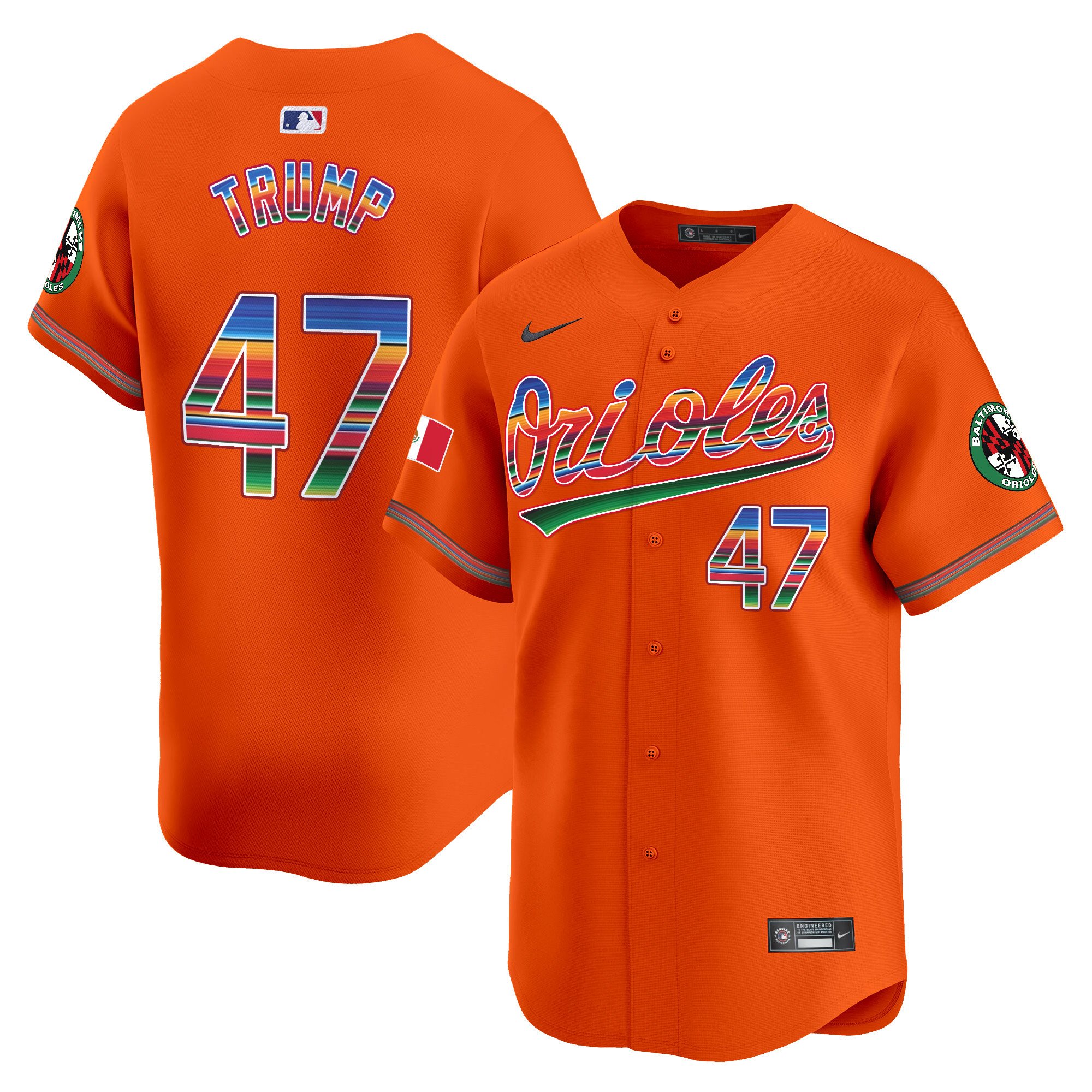 Men's Donald Trump Baltimore Orioles Mexico Vapor Premier Limited Orange Jersey - All Stitched