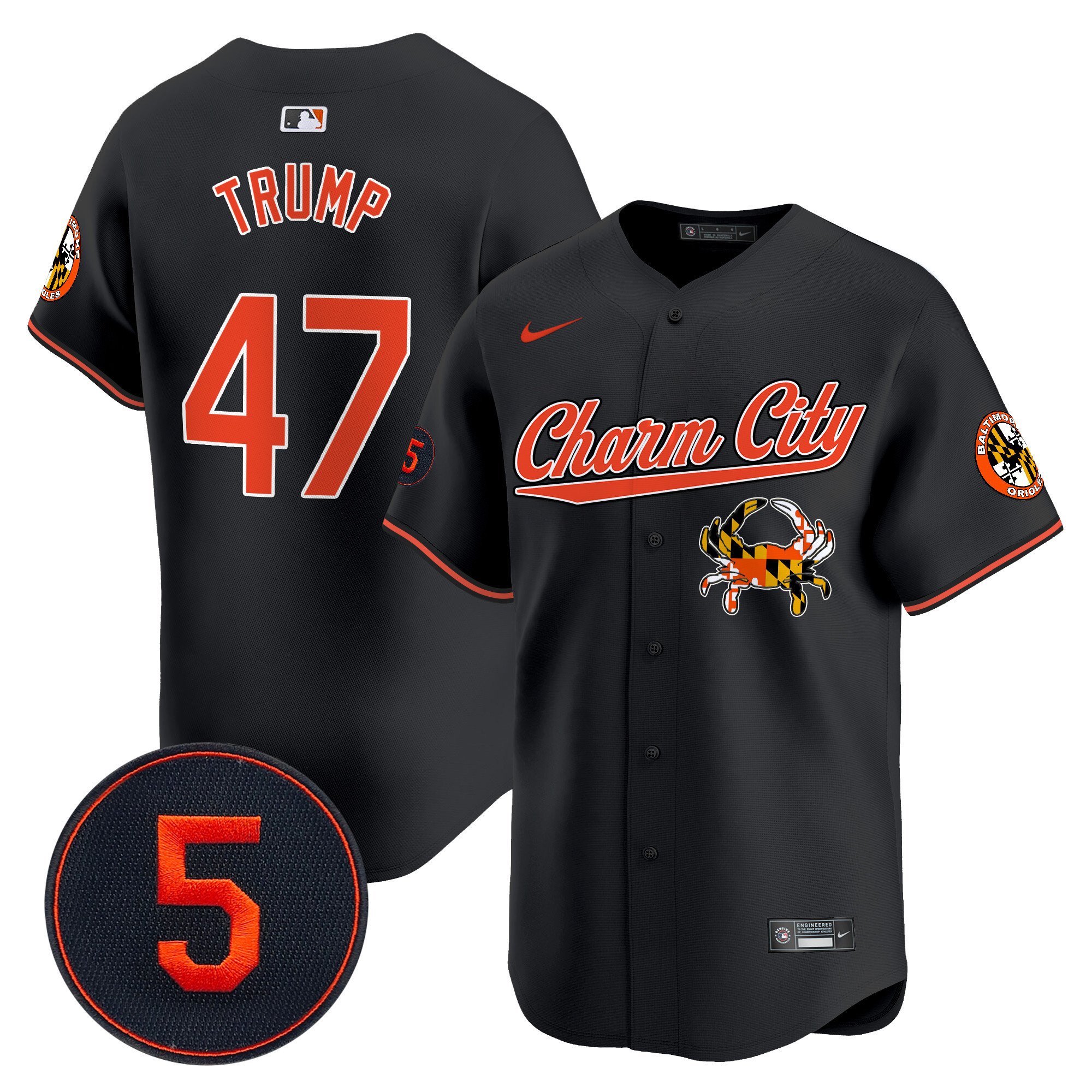 Men's Donald Trump Baltimore Orioles Robinson Patch Vapor Premier Limited Black Jersey V8 - All Stitched