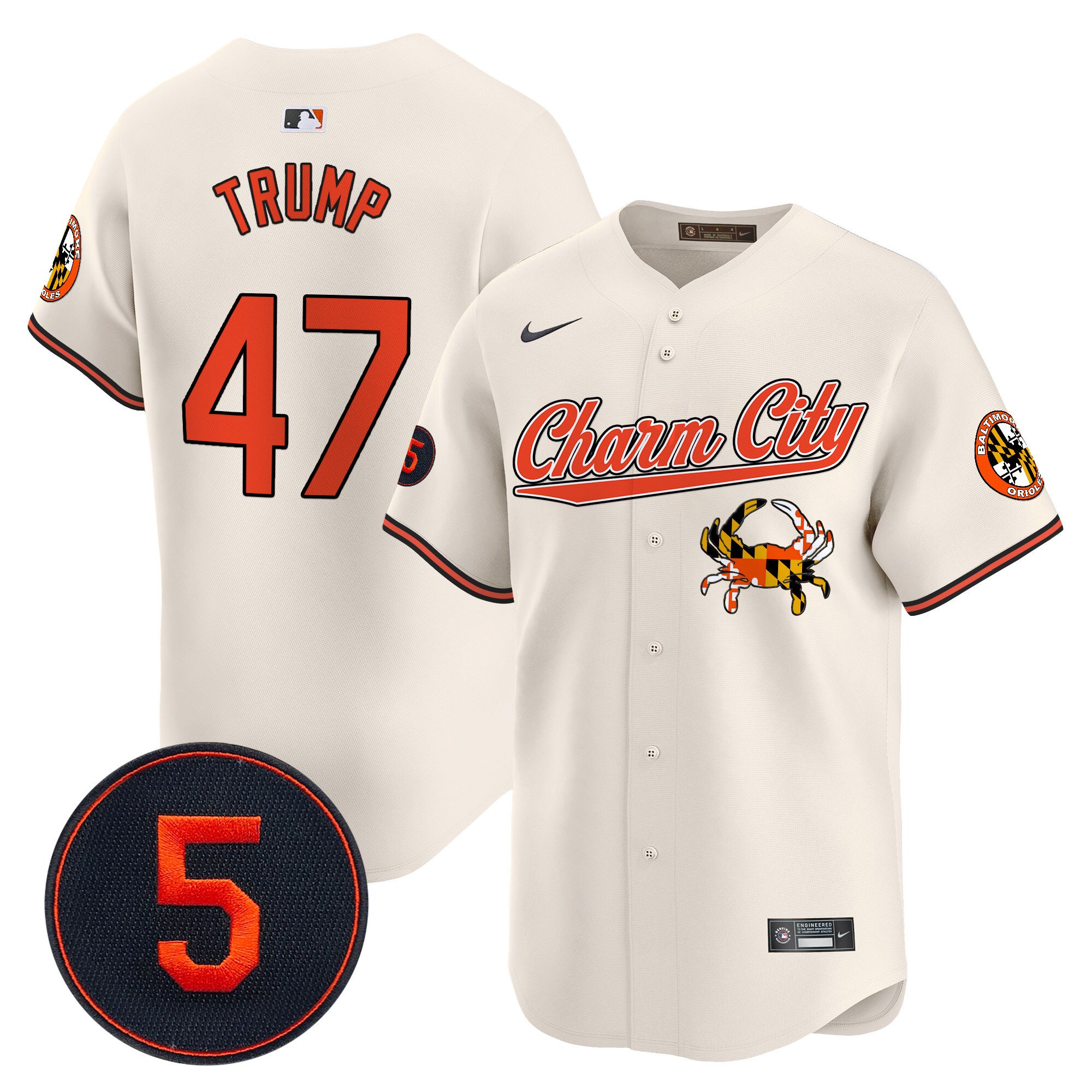 Men's Donald Trump Baltimore Orioles Robinson Patch Vapor Premier Limited Cream Jersey V8 - All Stitched