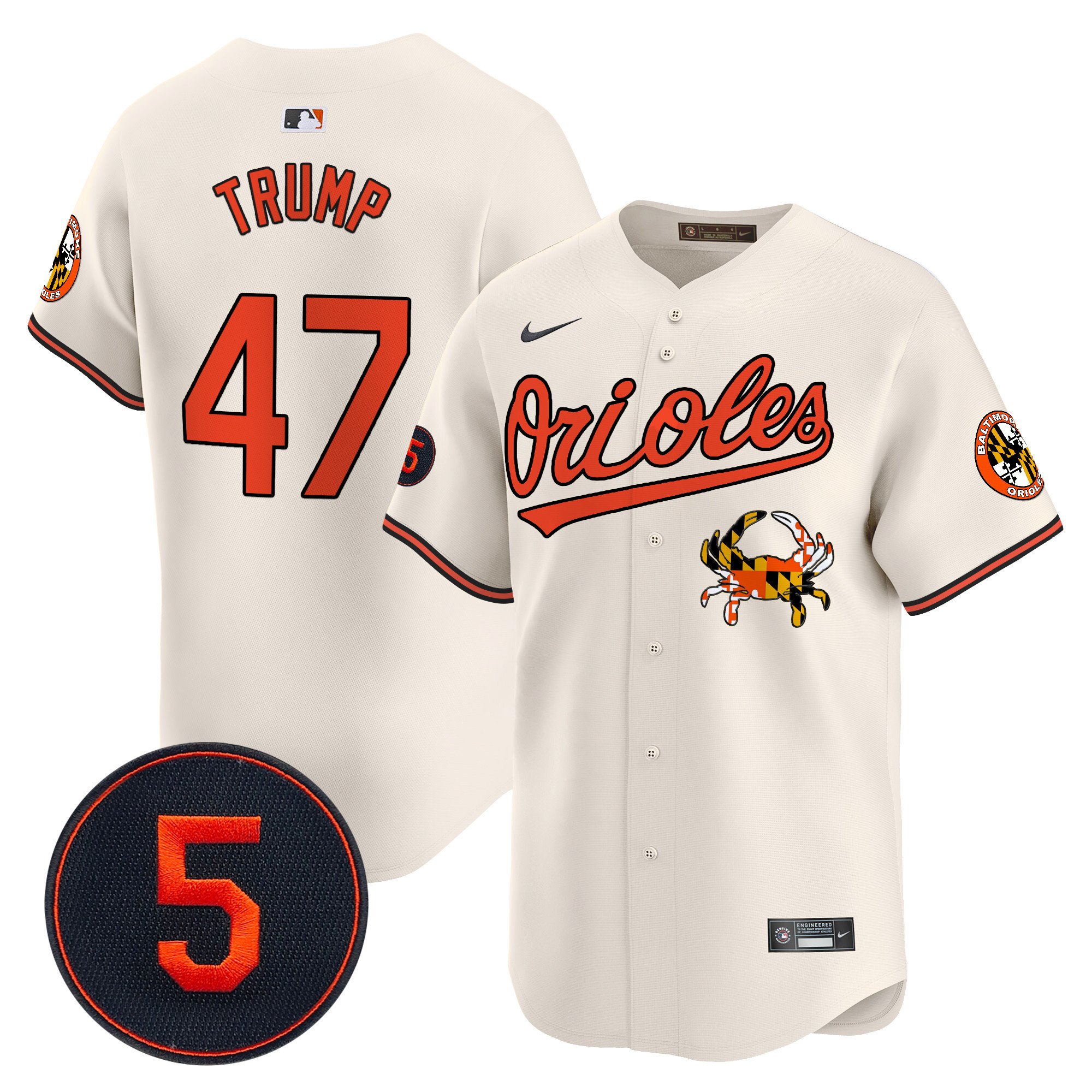 Men's Donald Trump Baltimore Orioles Robinson Patch Vapor Premier Limited Cream Jersey V9 - All Stitched