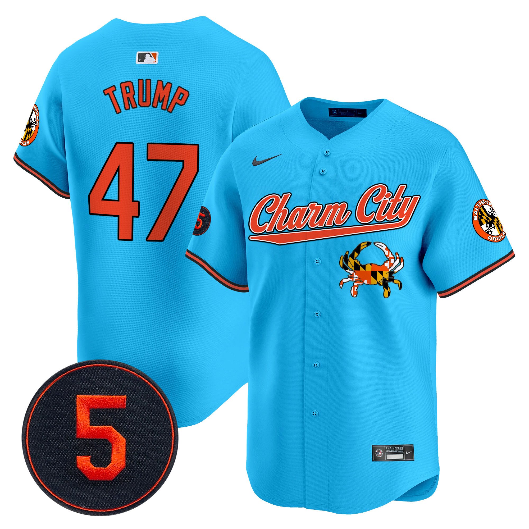 Men's Donald Trump Baltimore Orioles Robinson Patch Vapor Premier Limited Light Blue Jersey V8 - All Stitched
