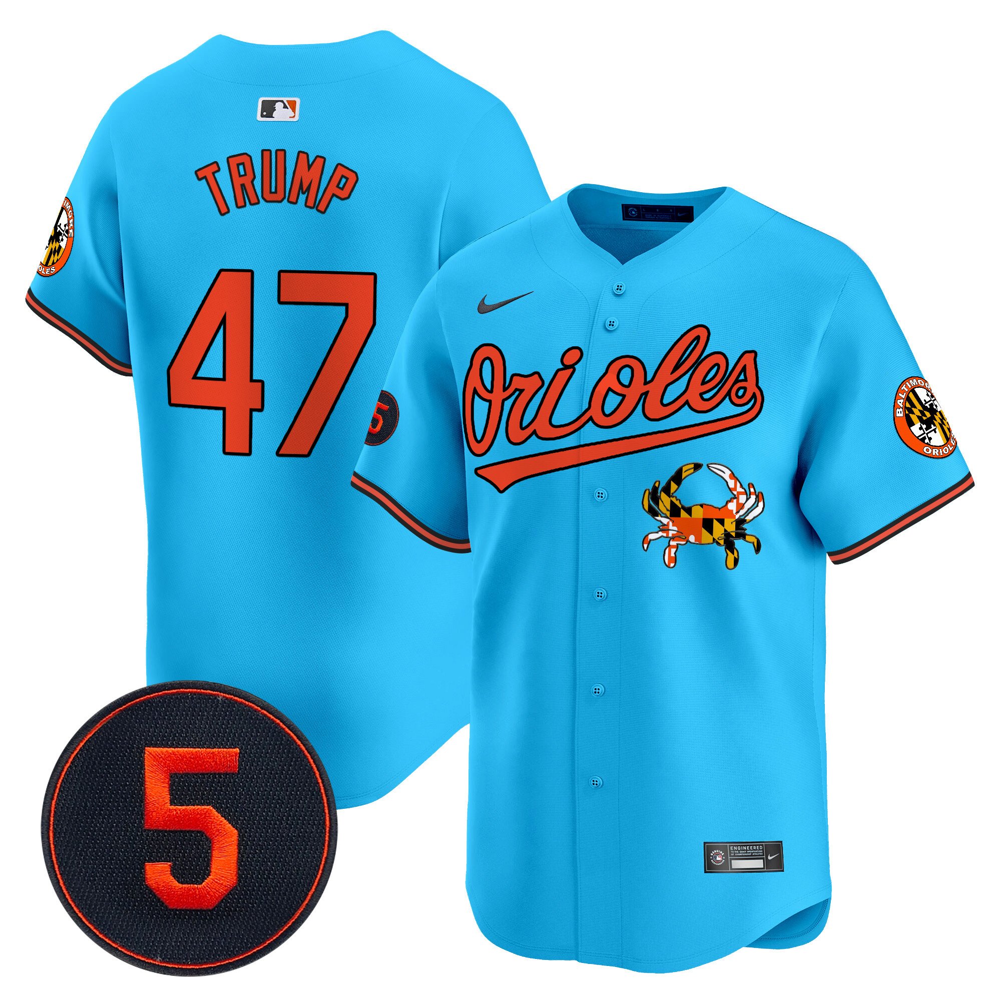 Men's Donald Trump Baltimore Orioles Robinson Patch Vapor Premier Limited Light Blue Jersey V9 - All Stitched