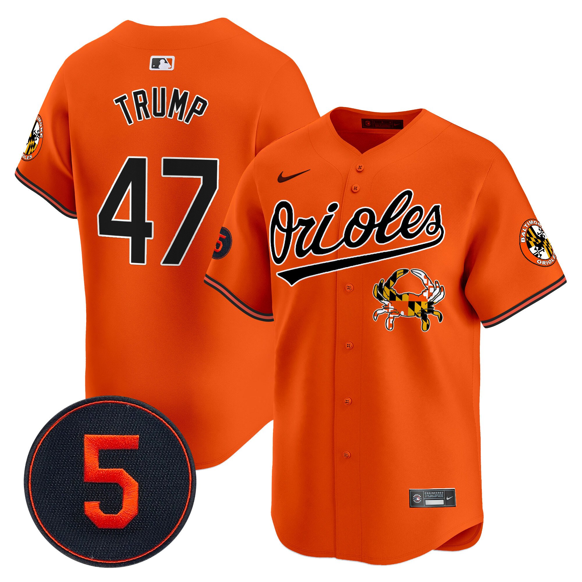Men's Donald Trump Baltimore Orioles Robinson Patch Vapor Premier Limited Orange Jersey V9 - All Stitched