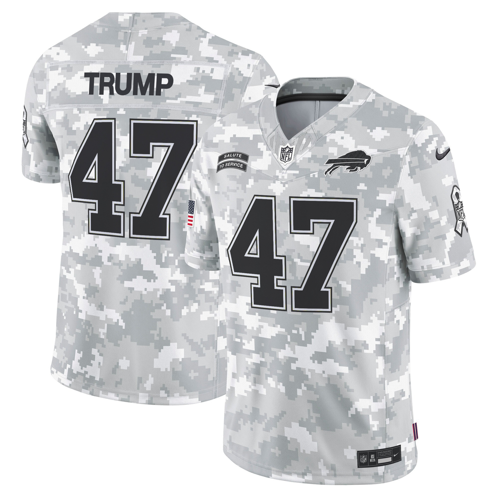 Men's Donald Trump Buffalo Bills 2024 Salute to Service Vapor Limited Jersey - Arctic Camo - All Stitched