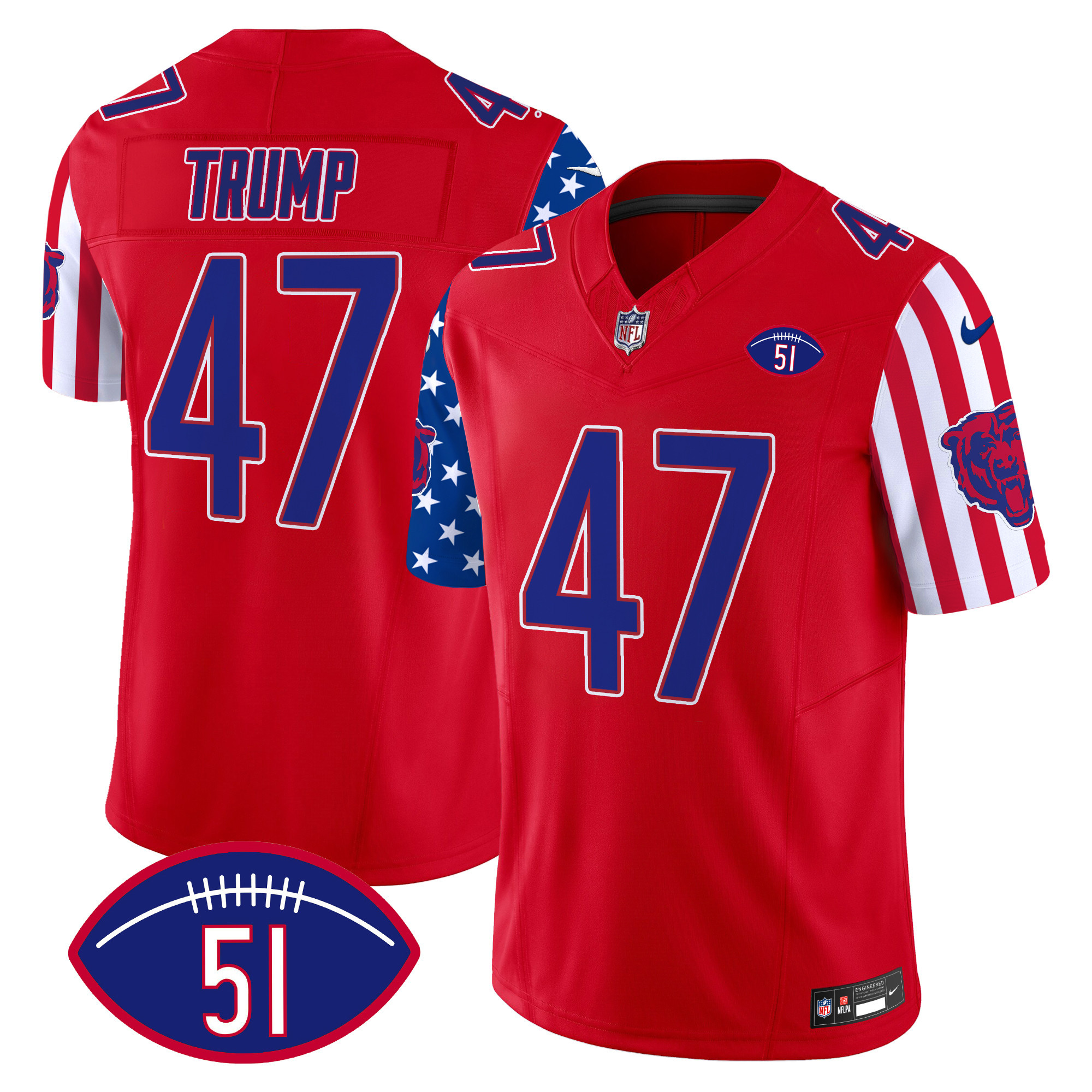 Men's Donald Trump Chicago Bears American Style Vapor Limited Red Jersey - All Stitched