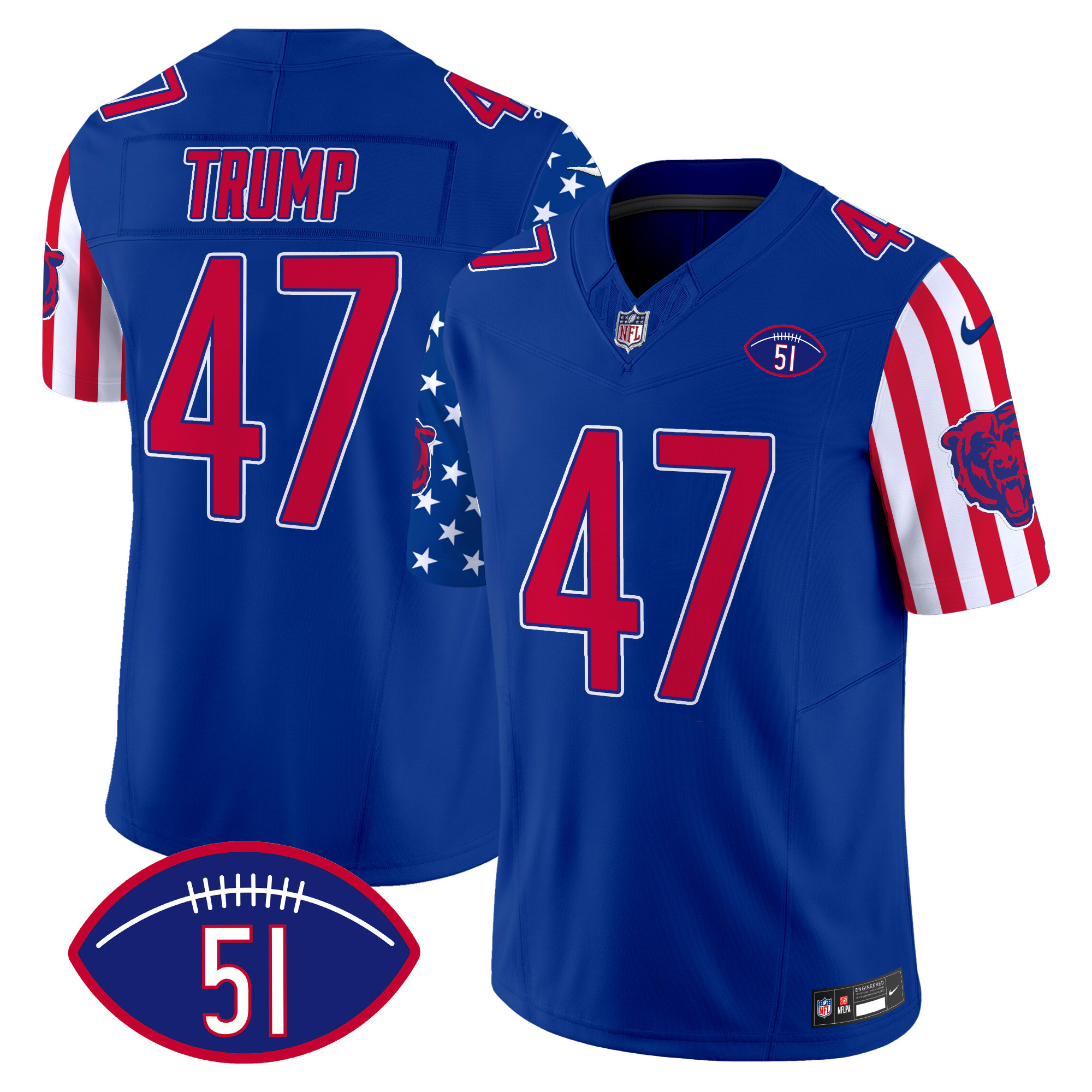 Men's Donald Trump Chicago Bears American Style Vapor Limited Royal Jersey - All Stitched