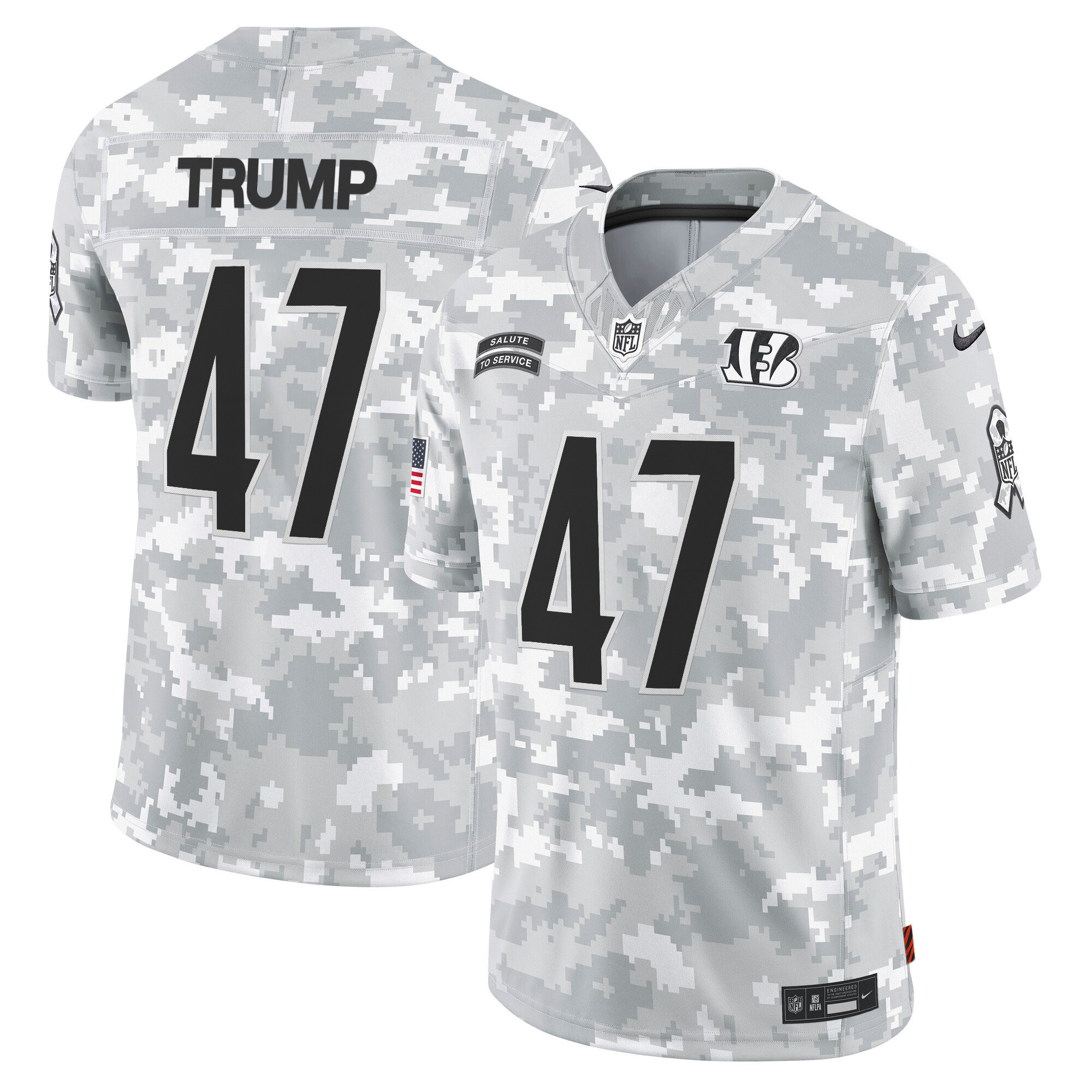 Men's Donald Trump Cincinnati Bengals 2024 Salute to Service Vapor Limited Jersey - Arctic Camo - All Stitched
