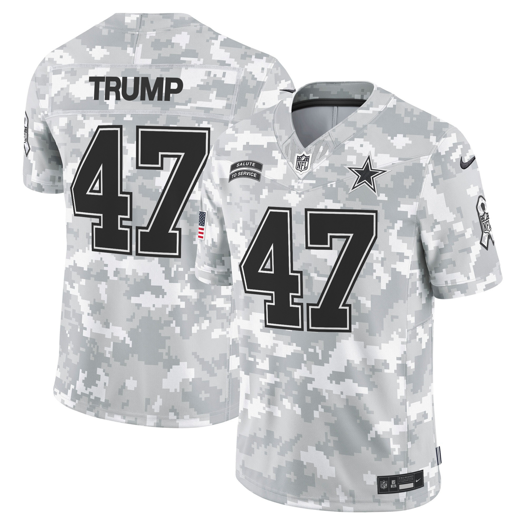 Men's Donald Trump Dallas Cowboys 2024 Salute to Service Vapor Limited Arctic Camo Jersey - All stitched