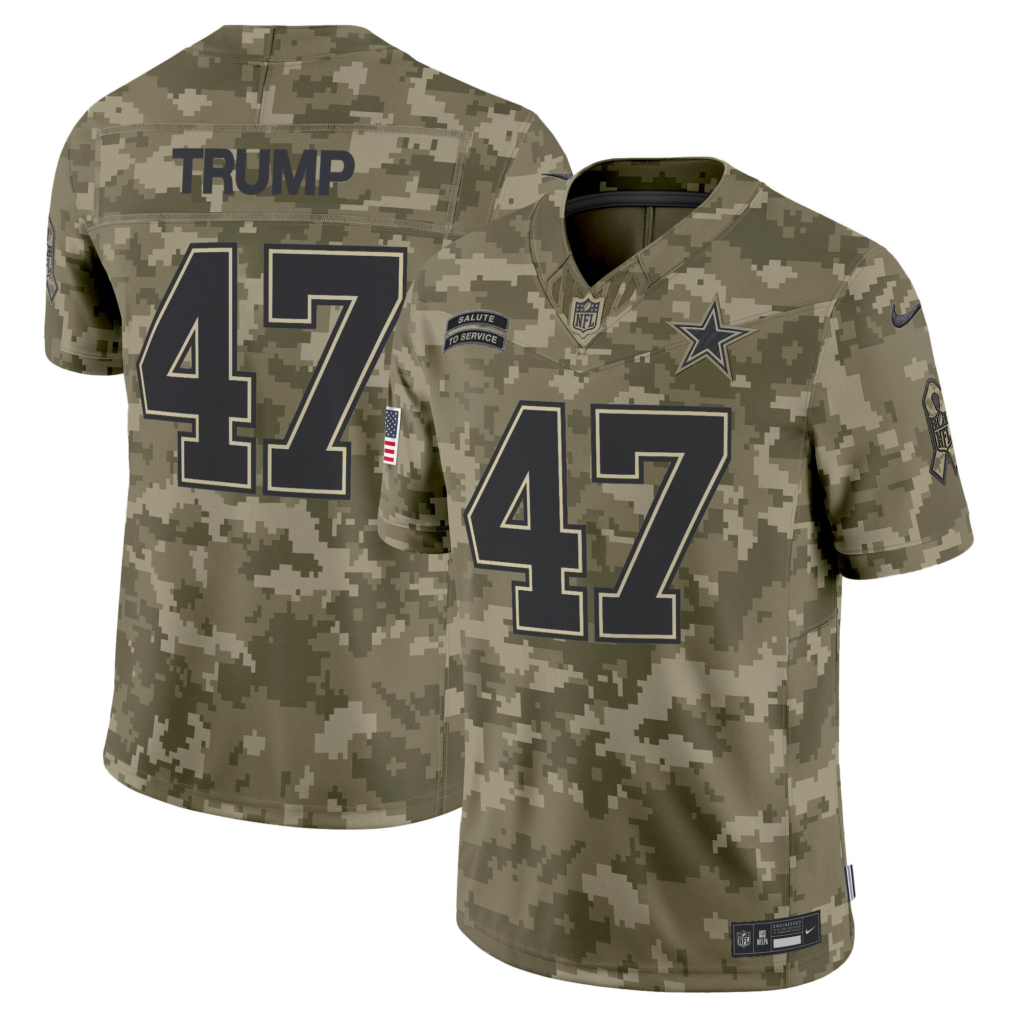 Men's Donald Trump Dallas Cowboys 2024 Salute to Service Vapor Limited Olive Camo Jersey - All stitched