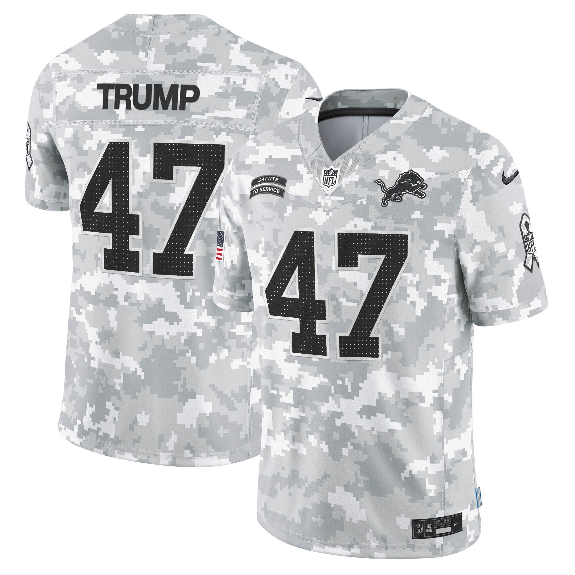 Men's Donald Trump Detroit Lions 2024 Salute to Service Vapor Limited Jersey - Arctic Camo - All Stitched