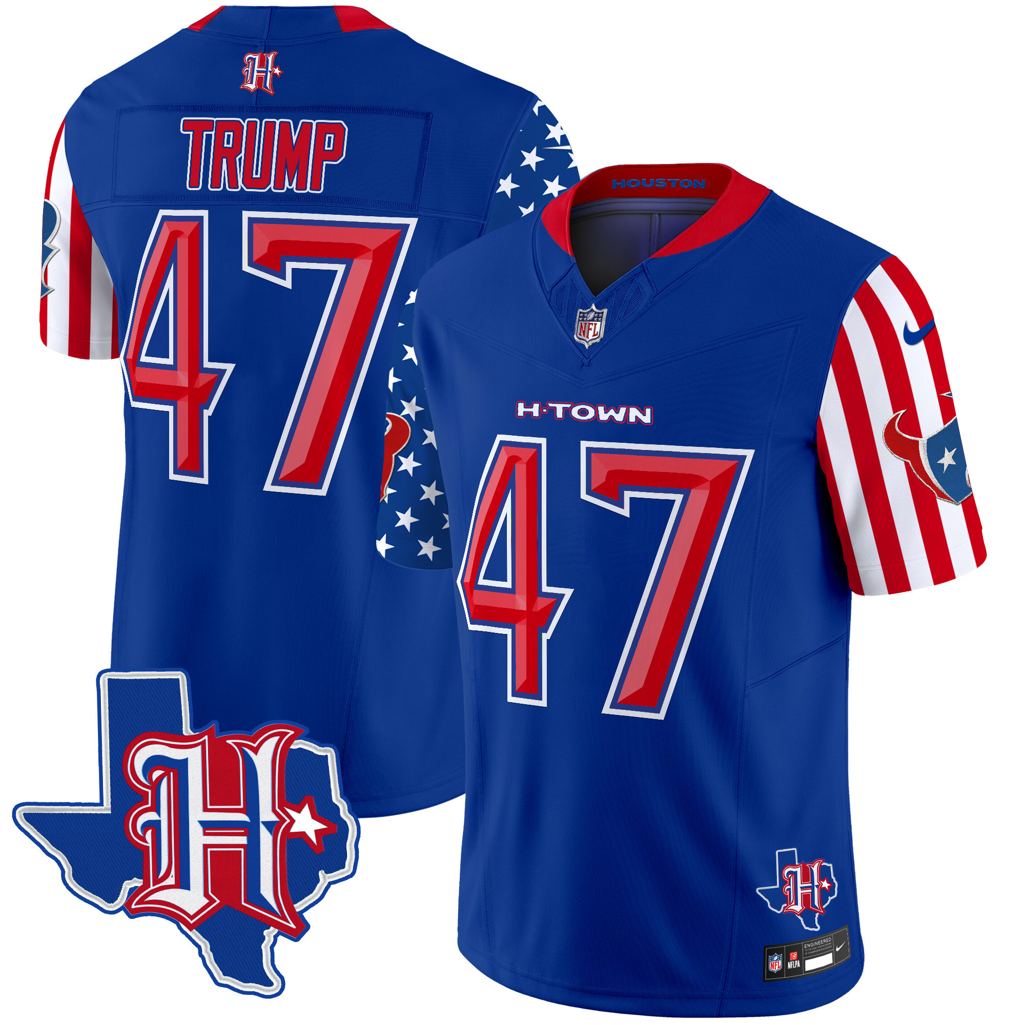 Men's Donald Trump Houston Texans American Style Vapor Limited Royal Jersey - All Stitched