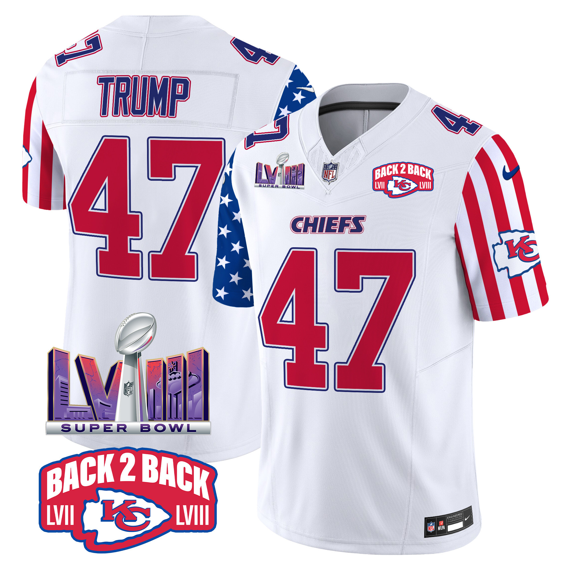 Men's Donald Trump Kansas City Chiefs American Style Vapor Limited White Jersey - All Stitched