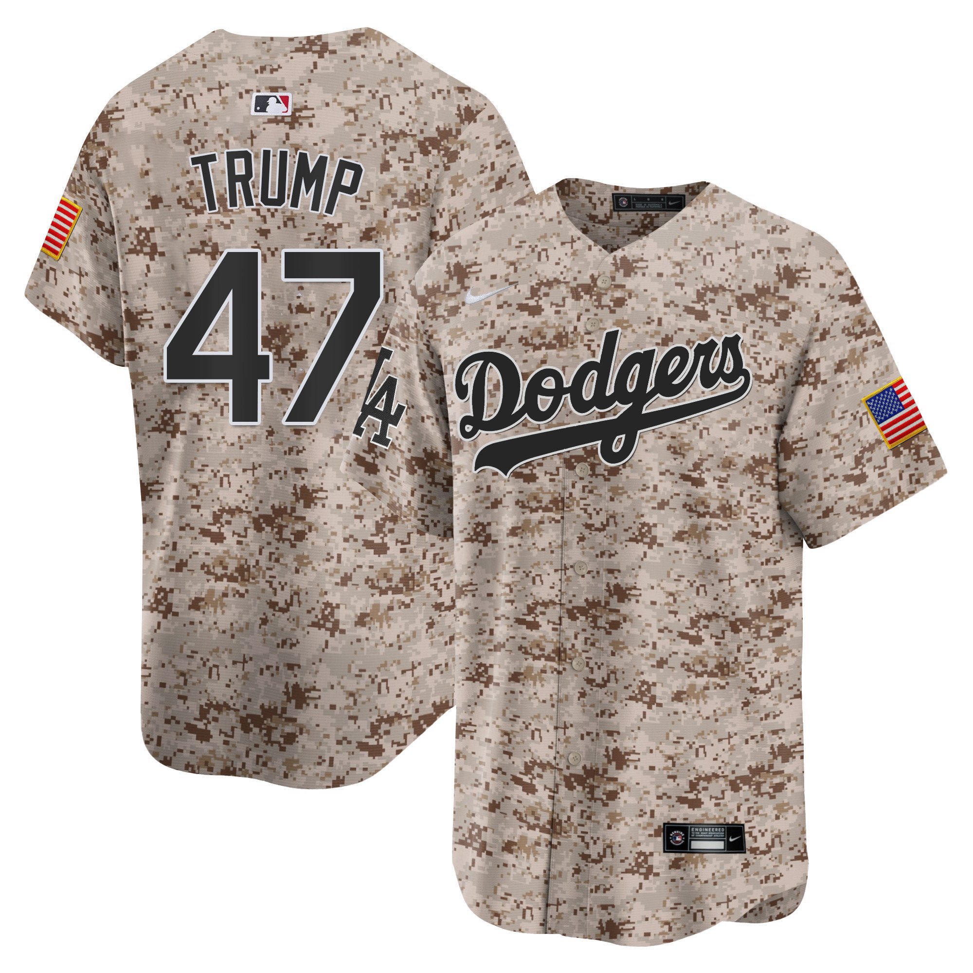 Men's Donald Trump Los Angeles Dodgers USMC Alternate Vapor Premier Limited Desert Jersey - All Stitched