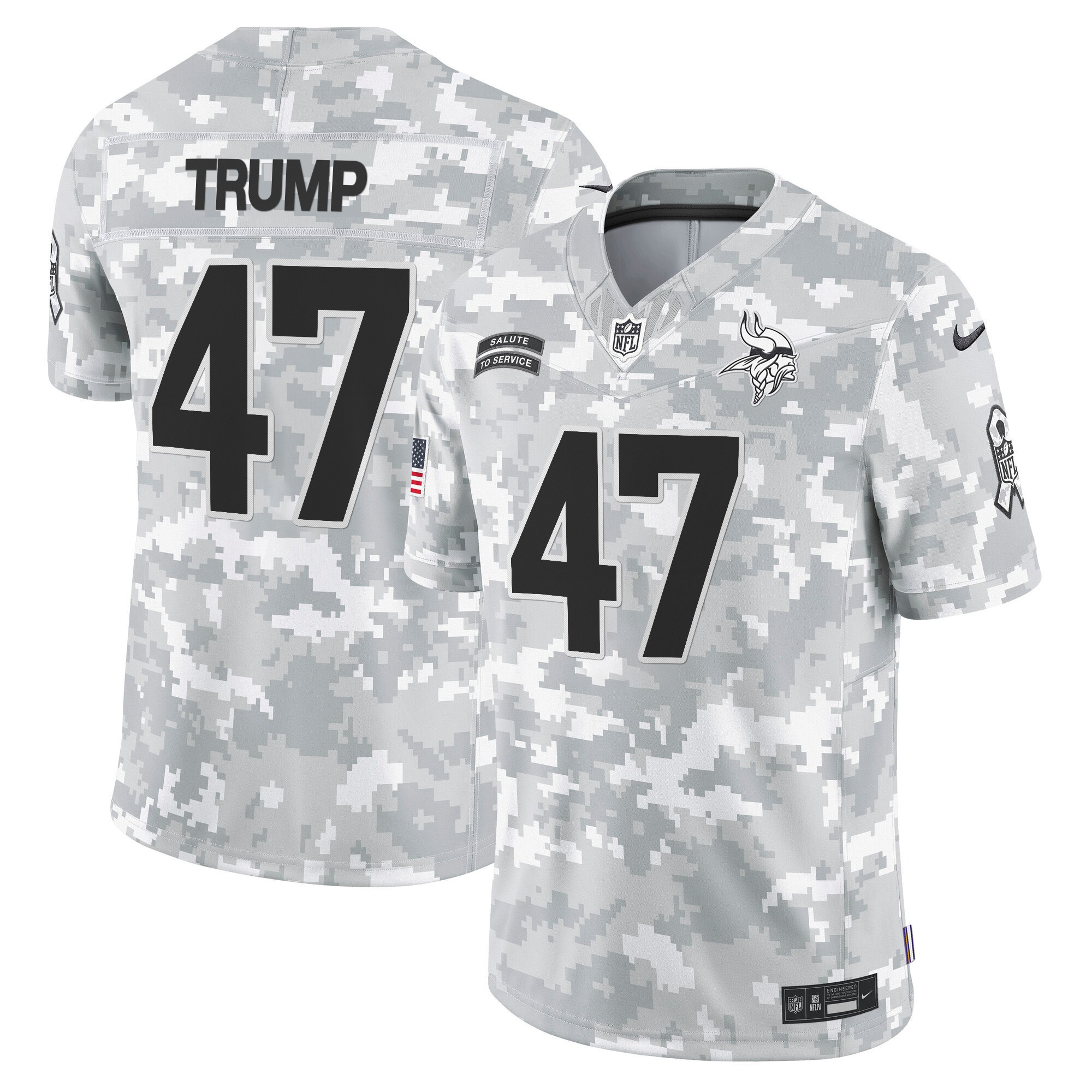 Men's Donald Trump Minnesota Vikings 2024 Salute to Service Vapor Limited Arctic Camo Jersey - All Stitched