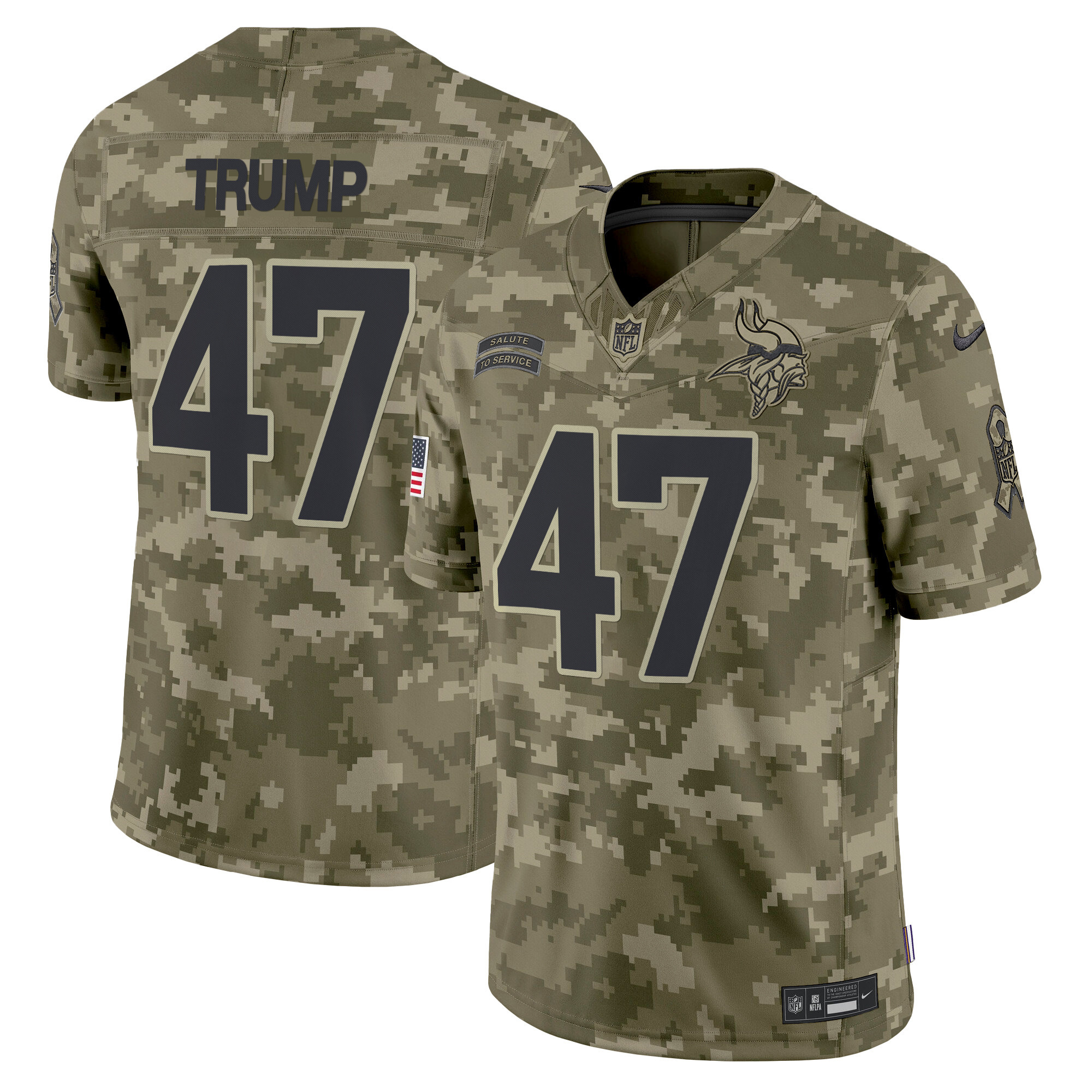 Men's Donald Trump Minnesota Vikings 2024 Salute to Service Vapor Limited Olive Camo Jersey - All Stitched