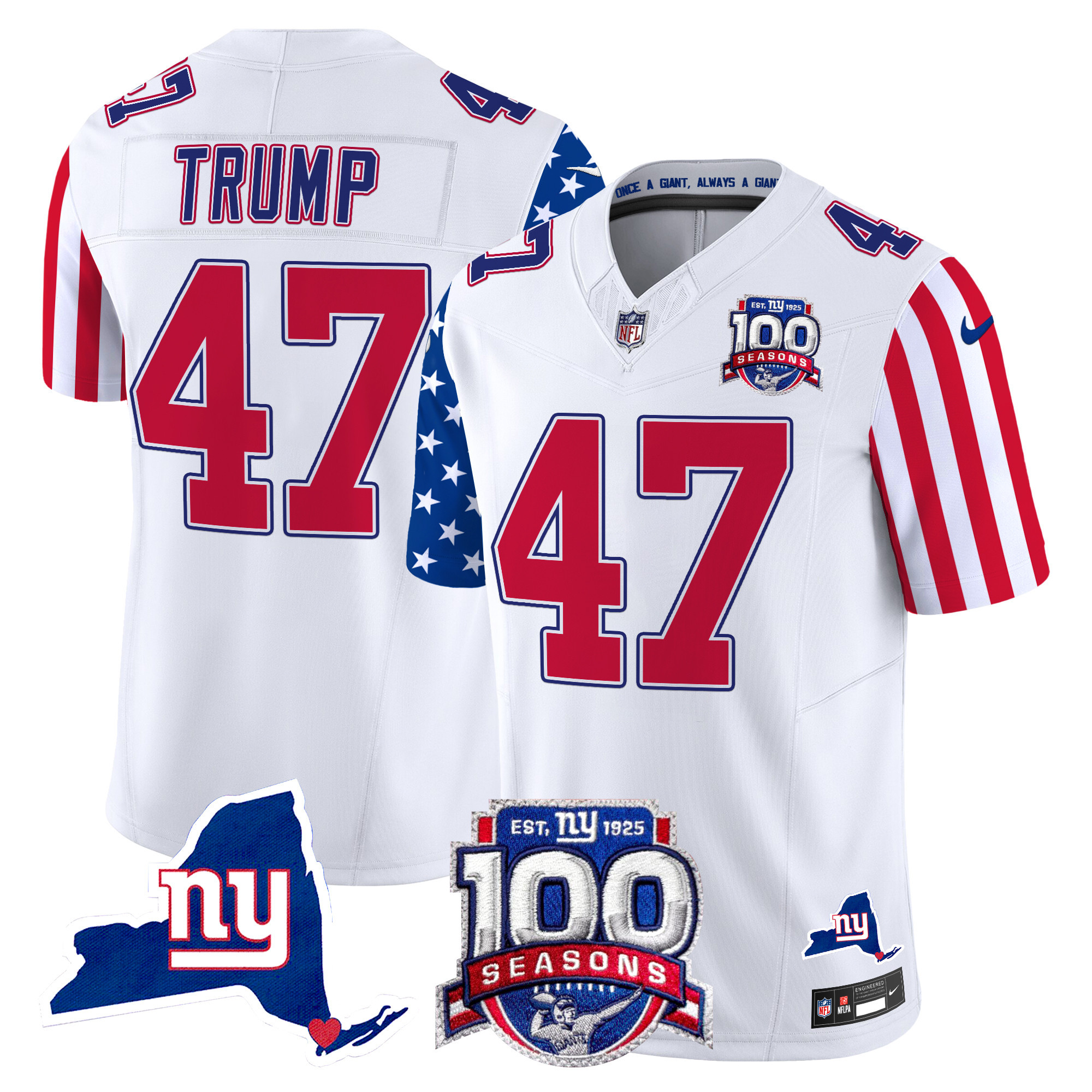 Men's Donald Trump New York Giants American Style Vapor Limited White Jersey - All Stitched
