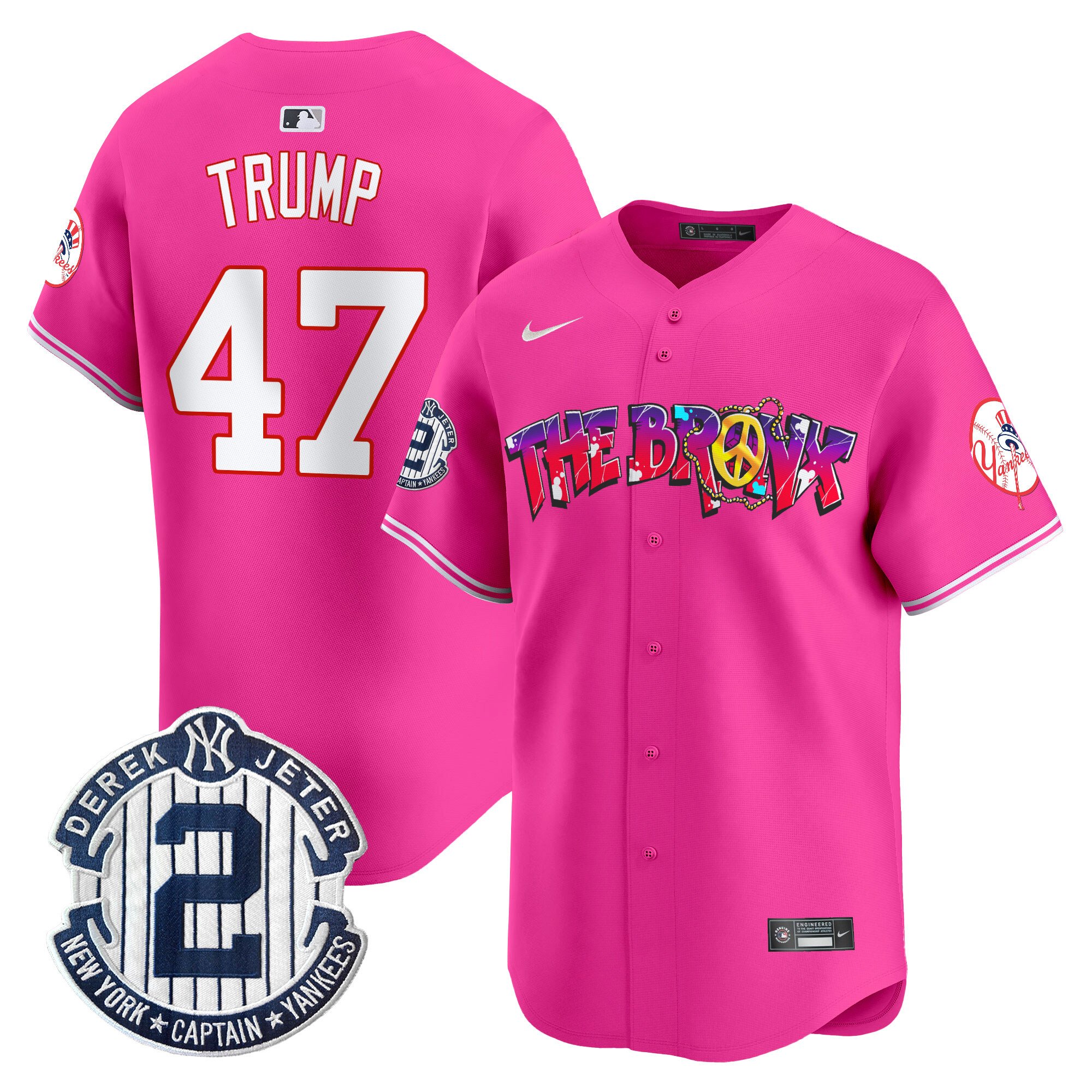 Men's Donald Trump New York Yankees The Bronx Graffiti Vapor Premier Limited Pink Jersey V7 - All Stitched