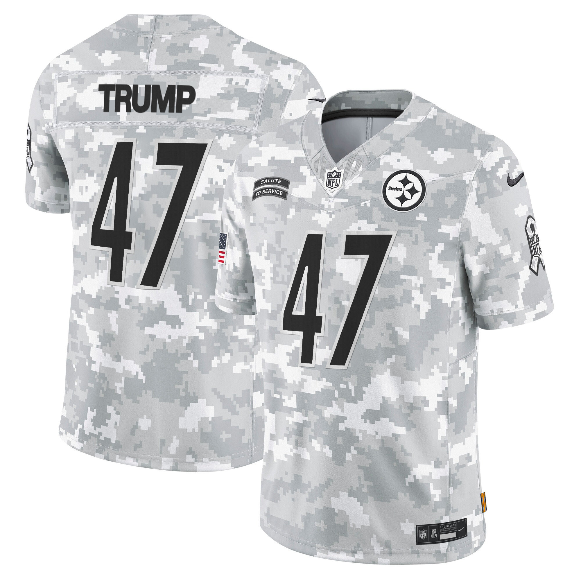 Men's Donald Trump Pittsburgh Steelers 2024 Salute to Service Vapor Limited Jersey - Arctic Camo - All Stitched