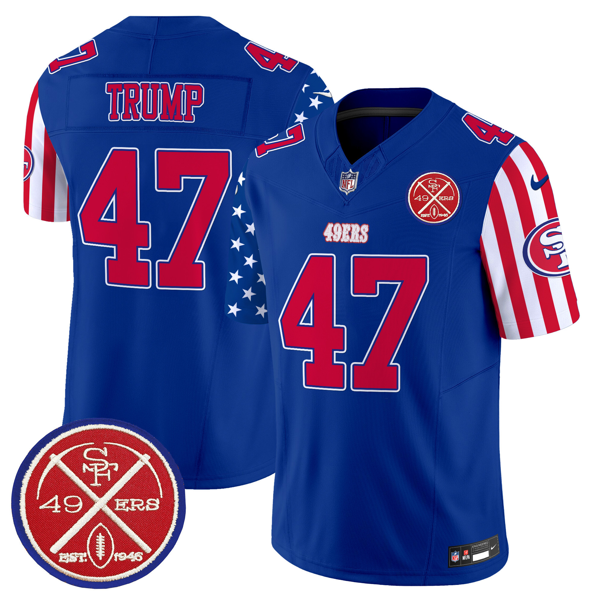 Men's Donald Trump San Francisco 49ers American Style Vapor Limited Royal Jersey - All Stitched