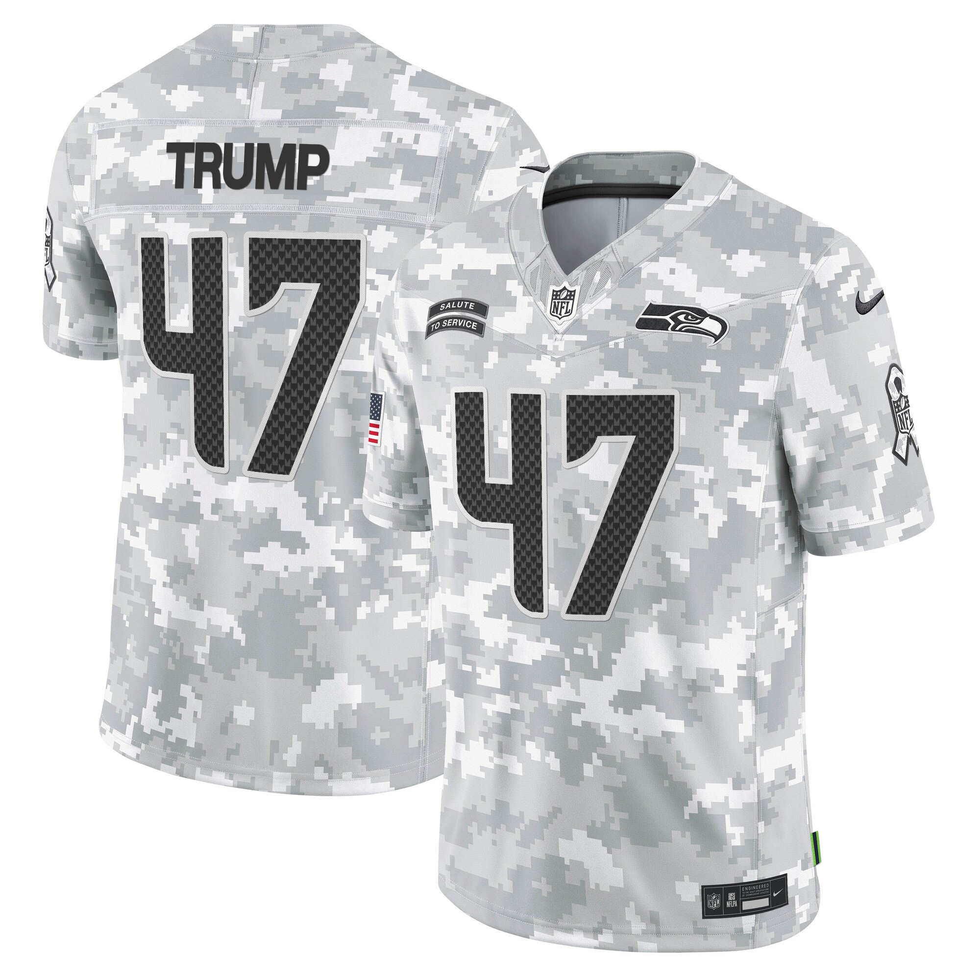 Men's Donald Trump Seattle Seahawks 2024 Salute to Service Vapor Limited Jersey - Arctic Camo - All Stitched