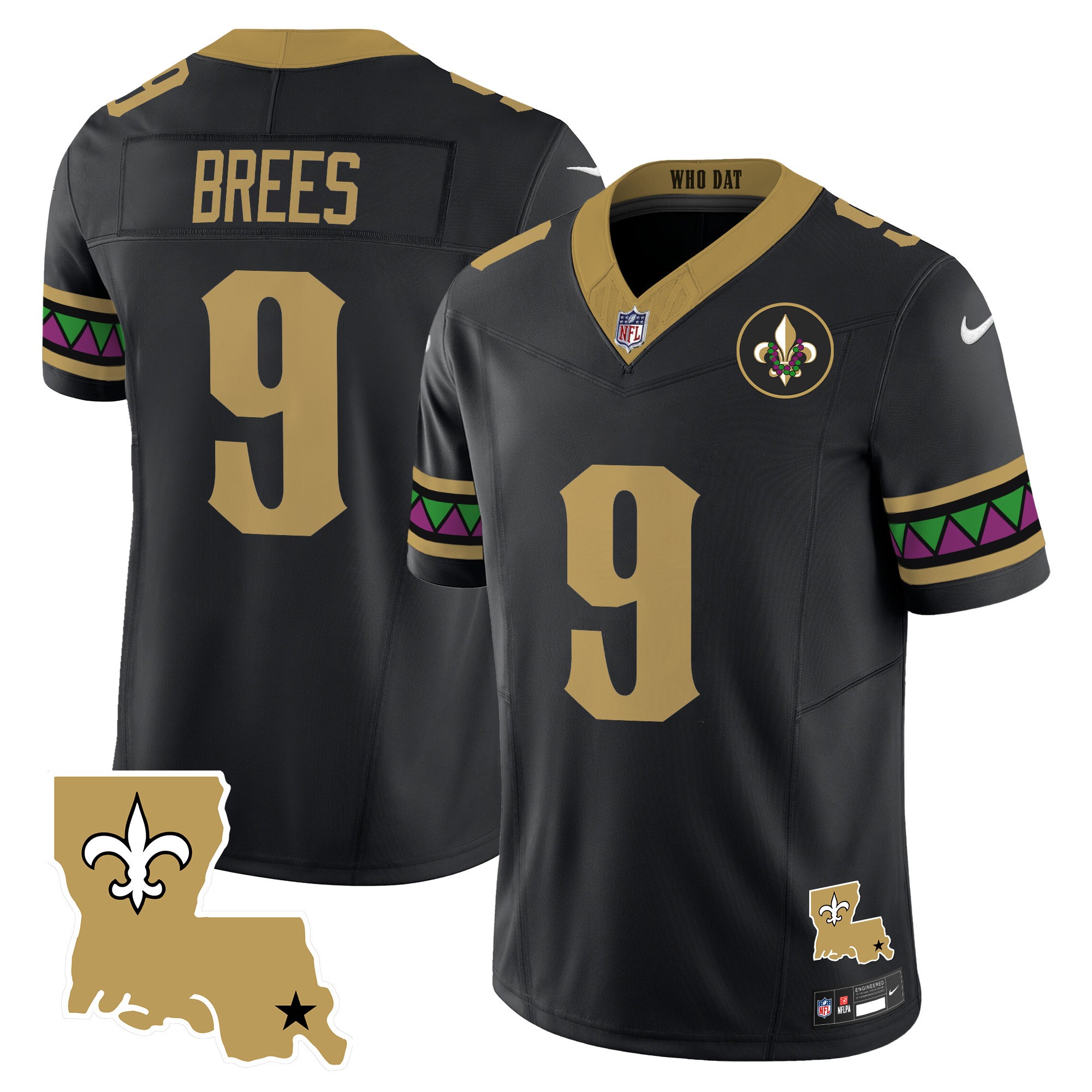 Men's Drew Brees New Orleans Saints Mardi Gras Vapor Limited Black Jersey - All Stitched