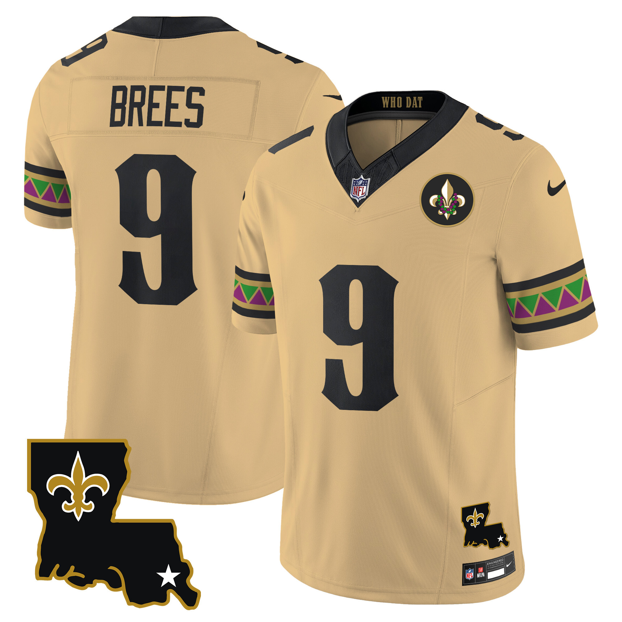 Men's Drew Brees New Orleans Saints Mardi Gras Vapor Limited Gold Jersey - All Stitched