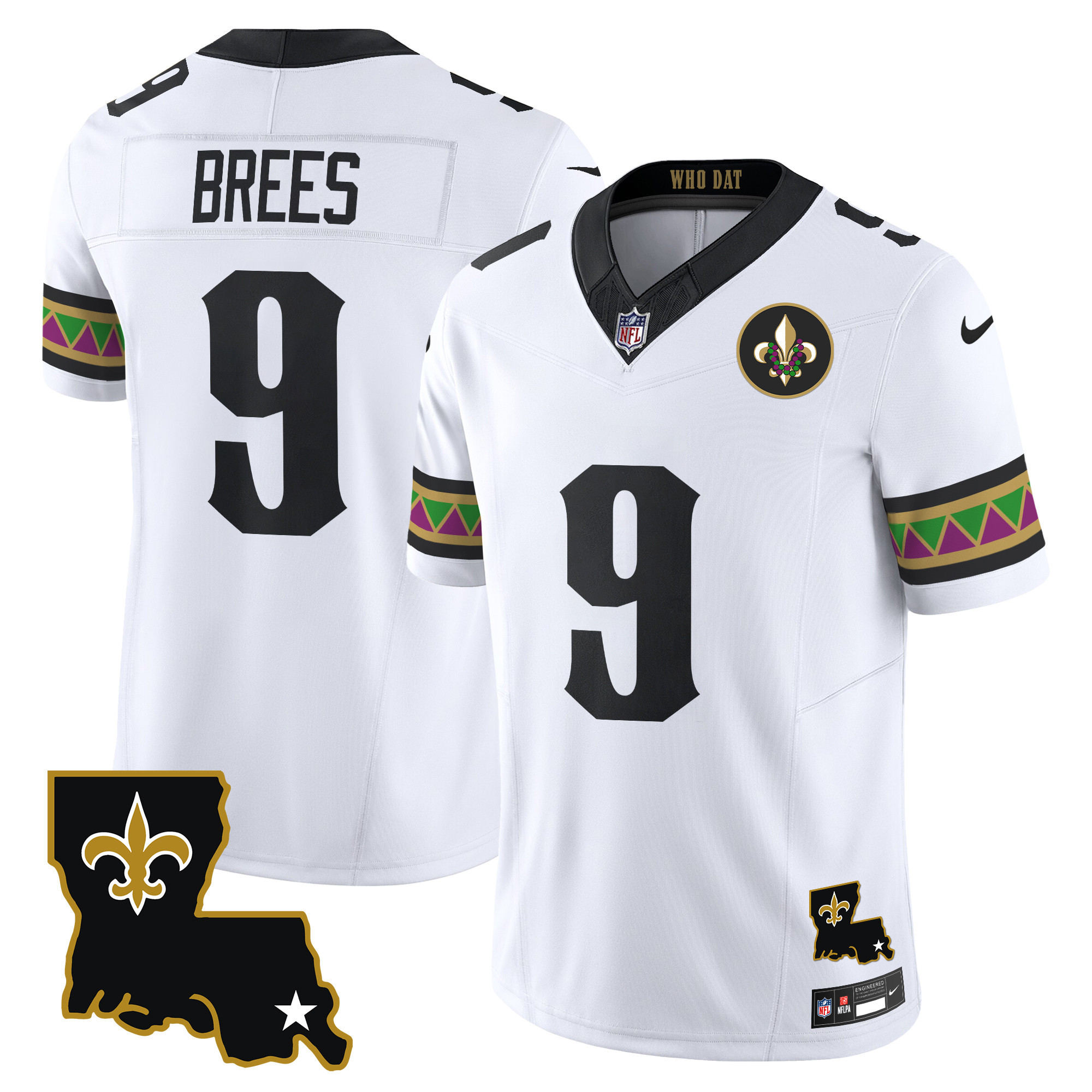 Men's Drew Brees New Orleans Saints Mardi Gras Vapor Limited White Jersey - All Stitched