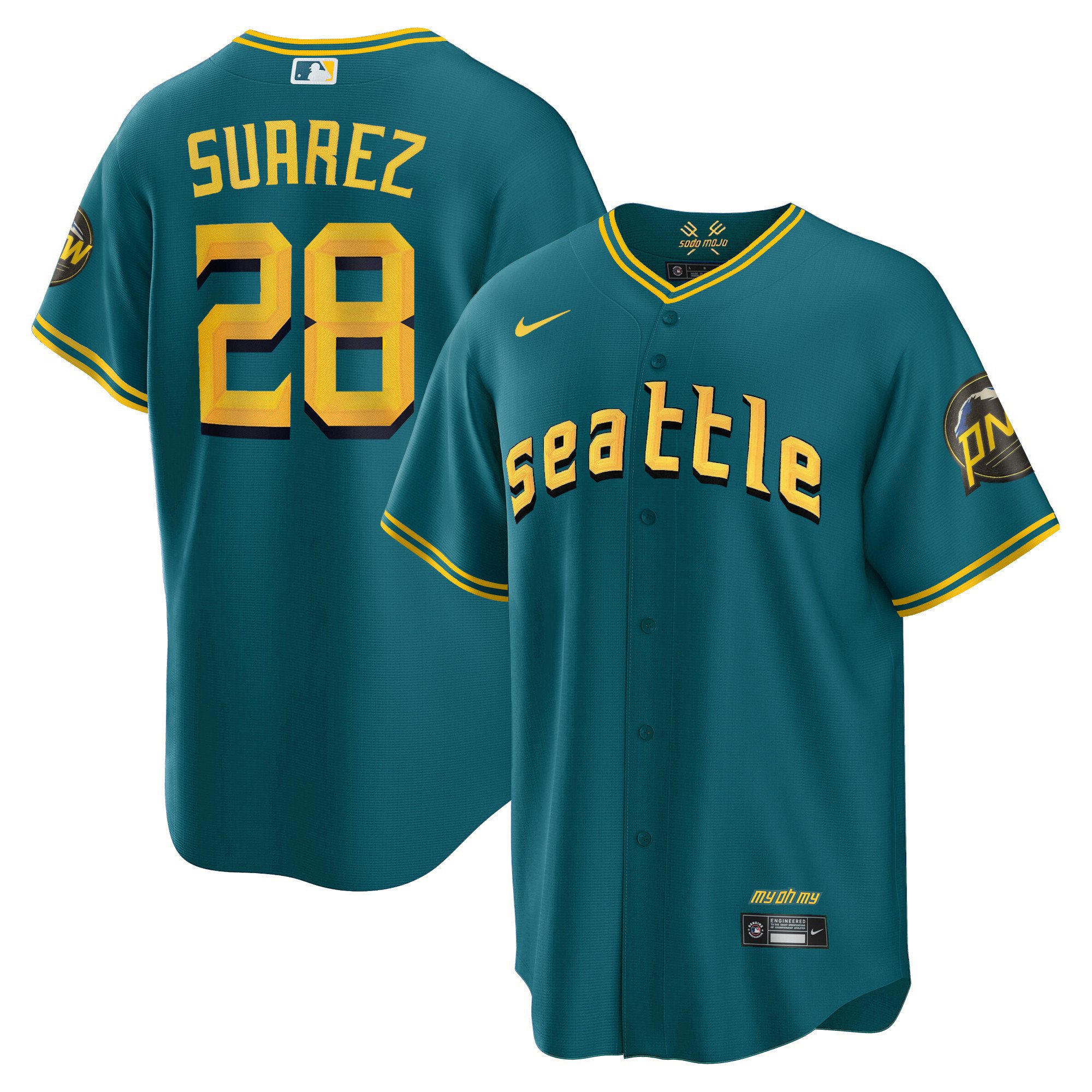 Men's Eugenio Suarez Seattle Mariners City Connect Cool Base Aqua Jersey - All Stitched