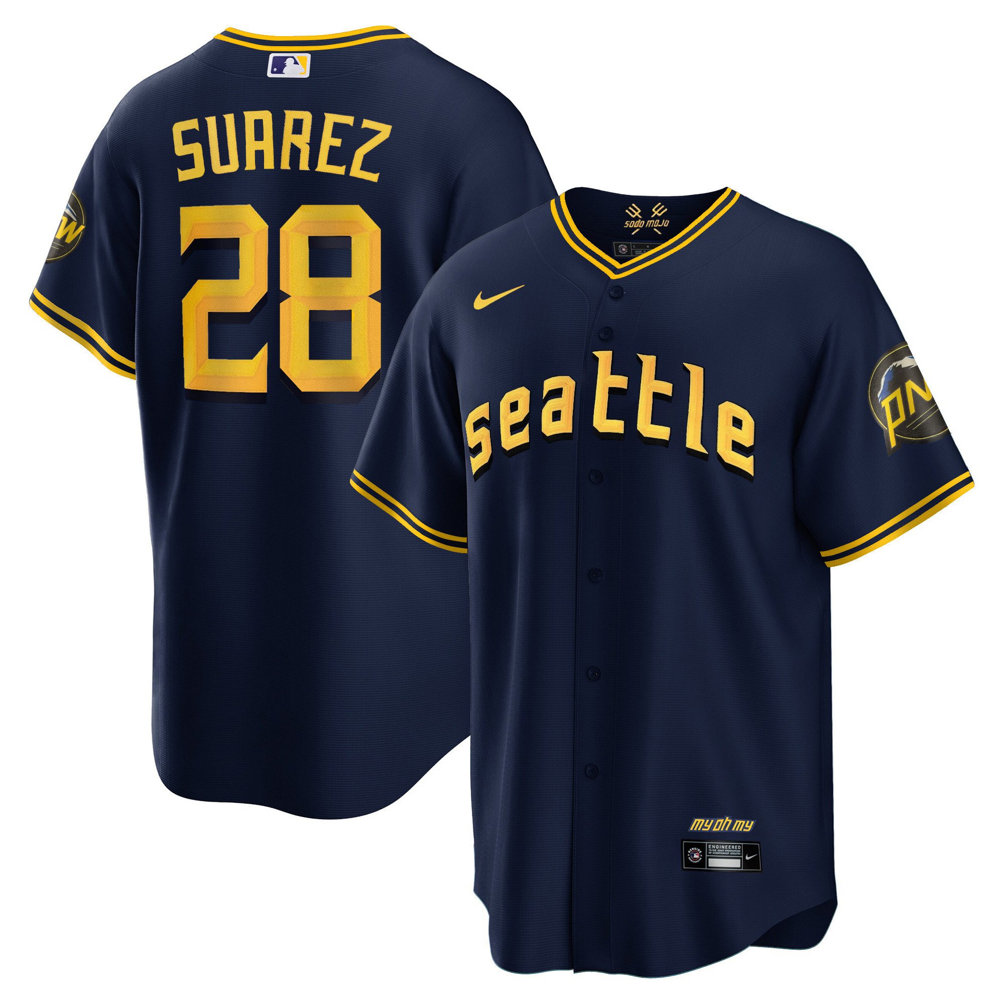 Men's Eugenio Suarez Seattle Mariners City Connect Cool Base Navy Jersey - All Stitched
