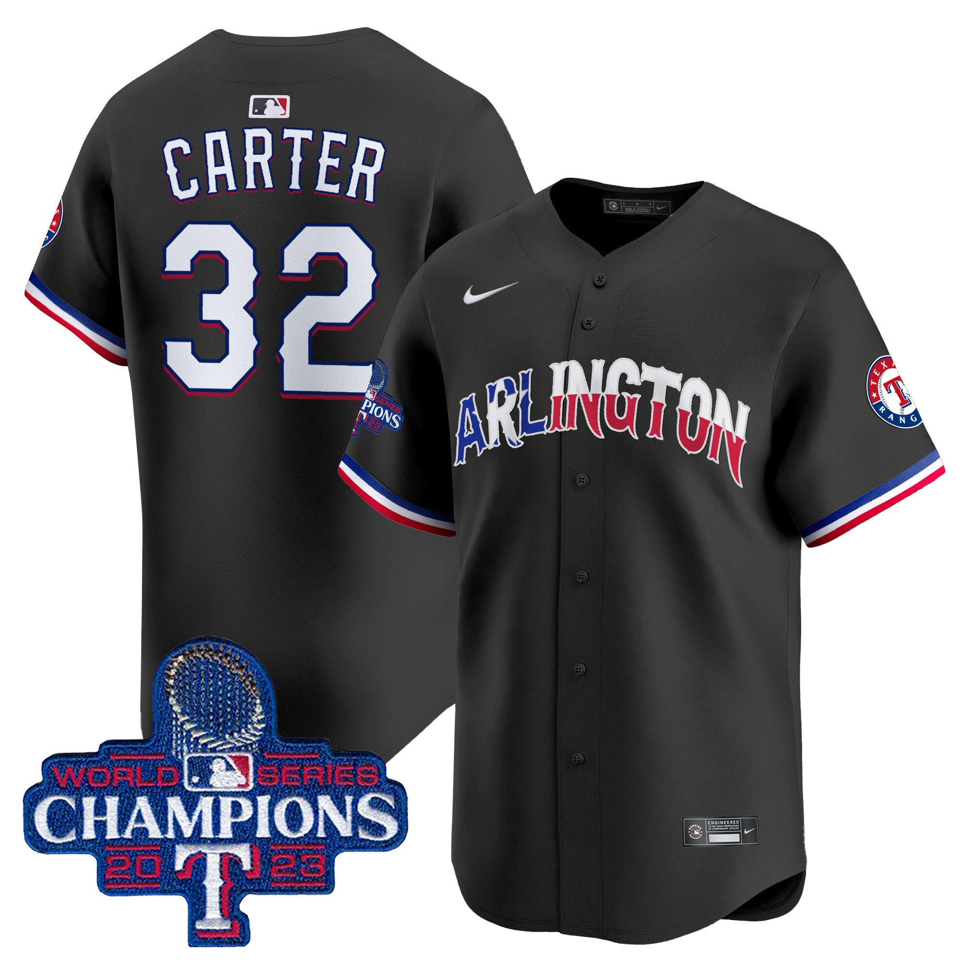 Men's Evan Carter Texas Rangers Arlington Champions Vapor Premier Limited Black Jersey - All Stitched