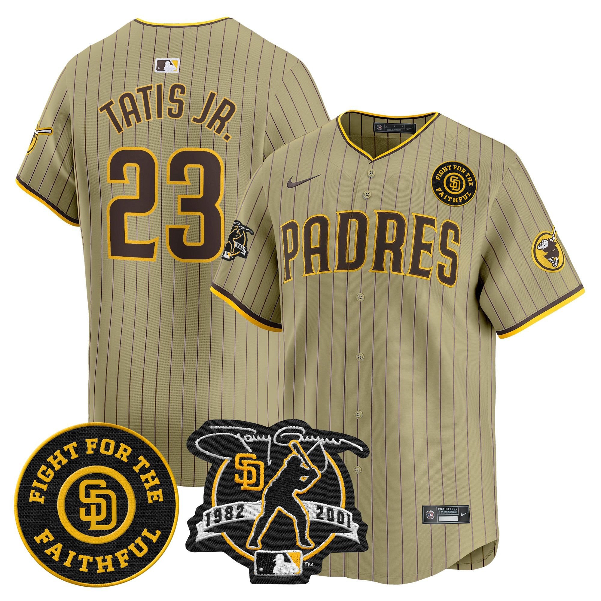 Men's Fernando Tatis Jr. San Diego Padres Tony Gwynn & Faithful Patch Vapor Premier Limited Tan Jersey Ã± All Stitched