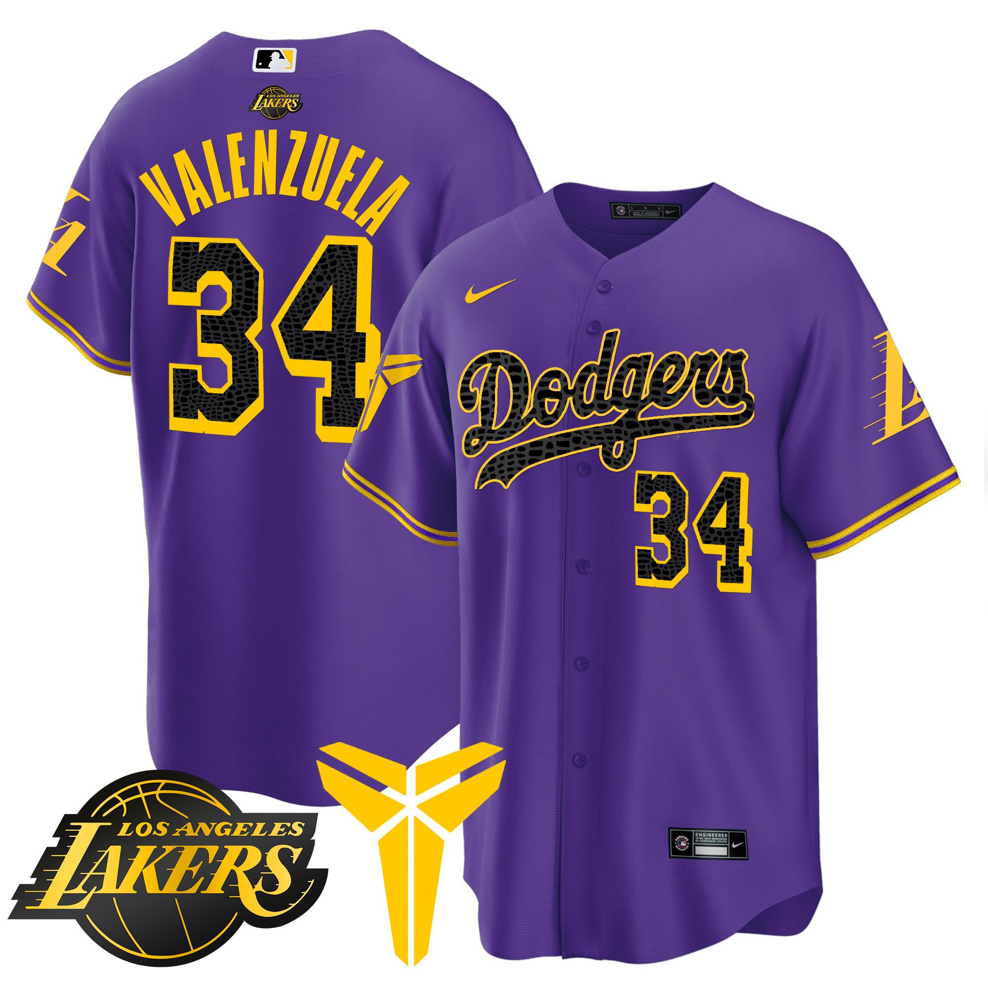 Men's Fernando Valenzuela Los Angeles Dodgers Cool Base Mamba Purple Jersey V2 - All Stitched