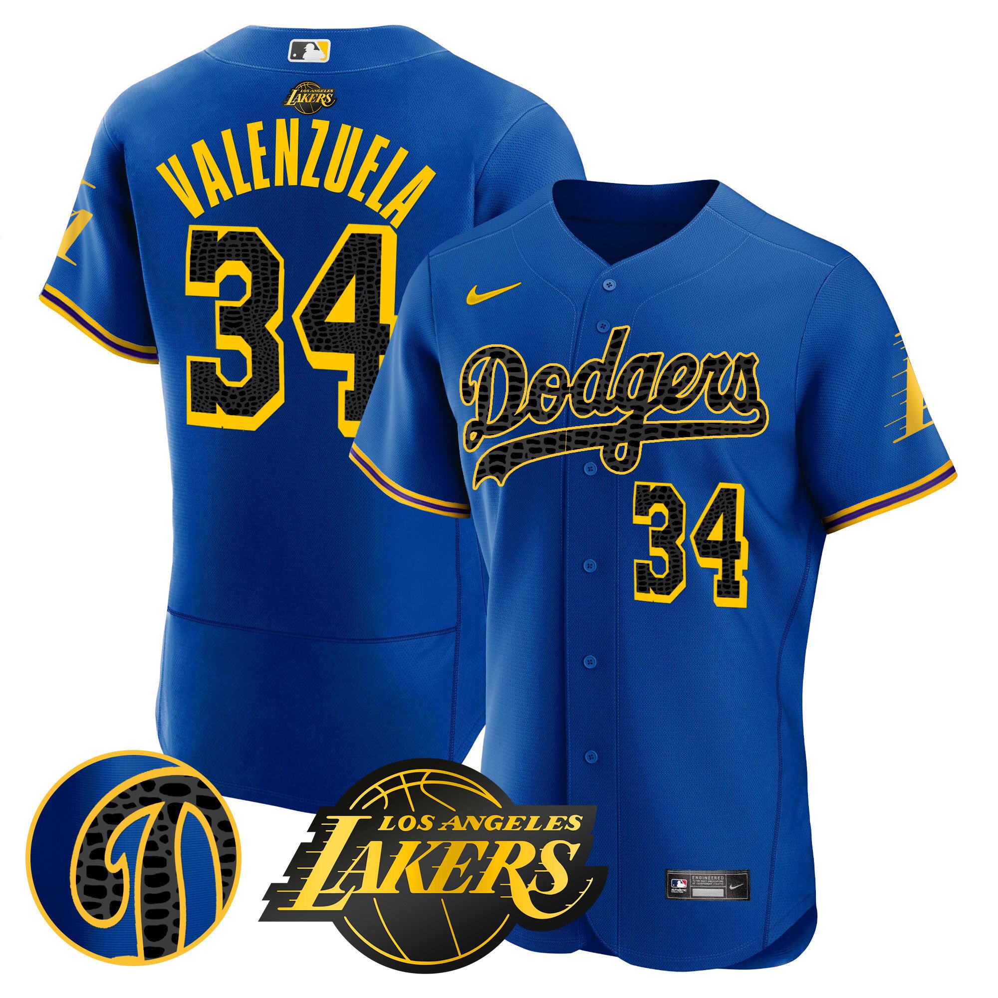 Men's Fernando Valenzuela Los Angeles Dodgers Flex Base Mamba Royal Jersey - All Stitched