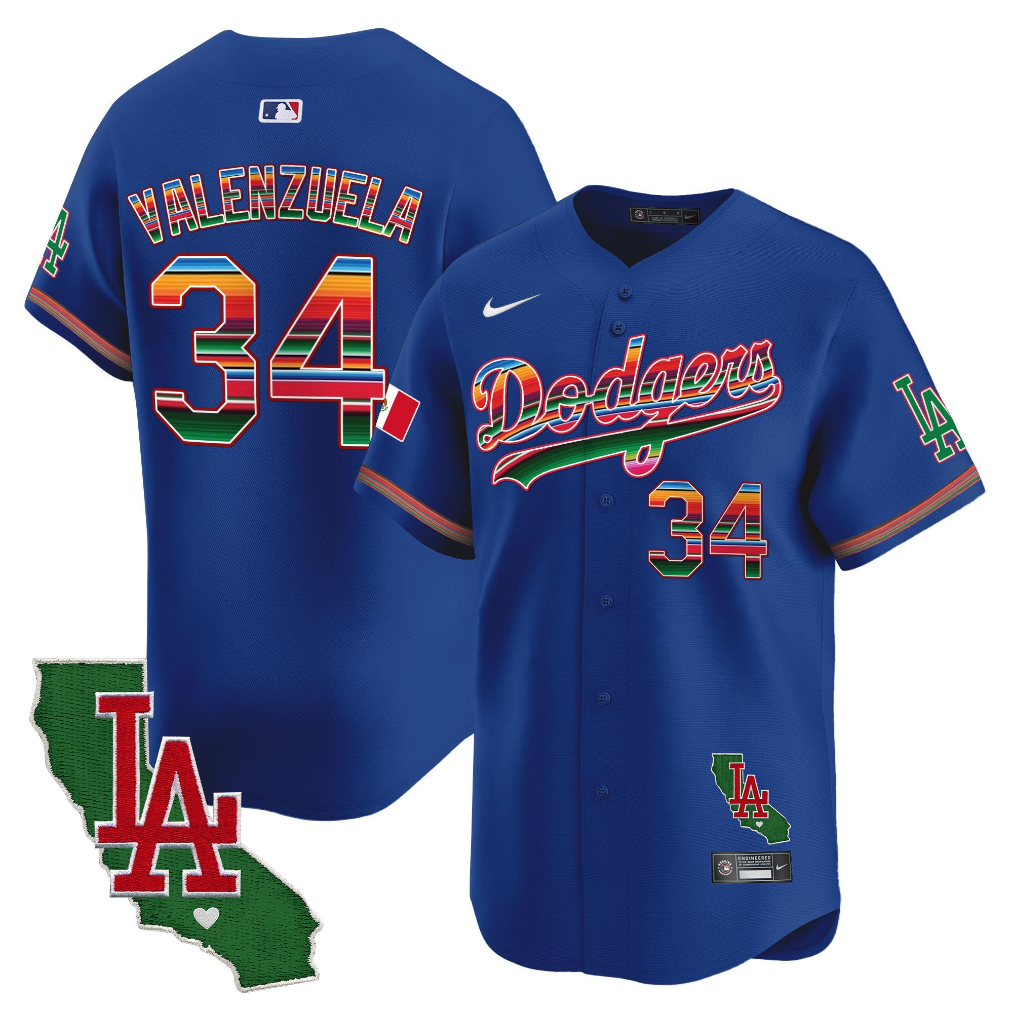 Men's Fernando Valenzuela Los Angeles Dodgers Mexico California Patch Vapor Premier Limited Royal Jersey - All Stitched