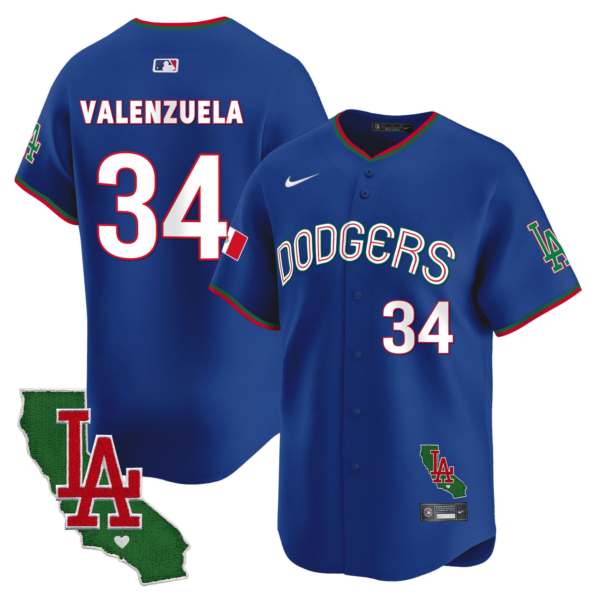 Men's Fernando Valenzuela Los Angeles Dodgers Mexico California Patch Vapor Premier Limited Royal Jersey V3 - All Stitched