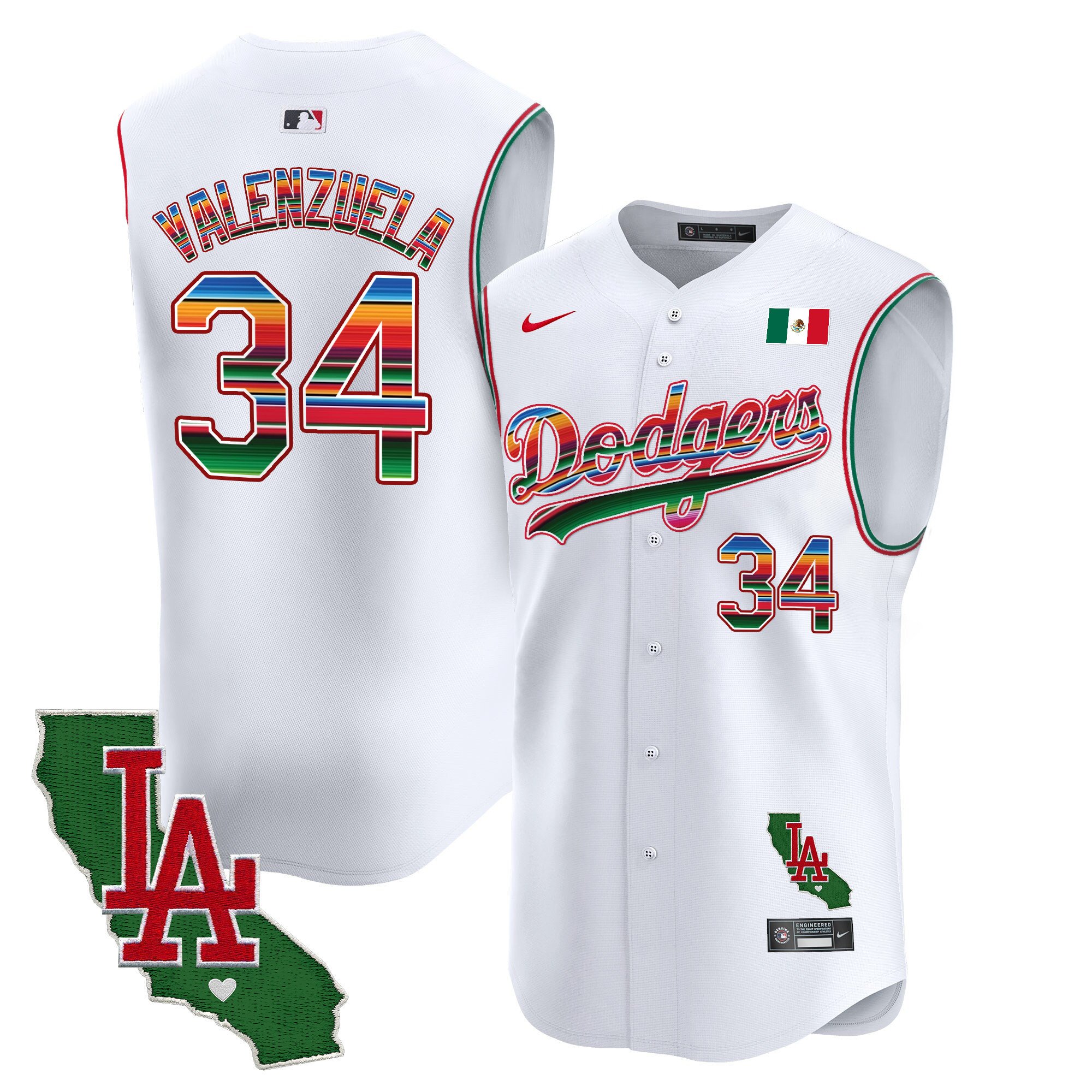 Men's Fernando Valenzuela Los Angeles Dodgers Mexico California Patch Vapor Premier Sleeveless White Jersey - All Stitched