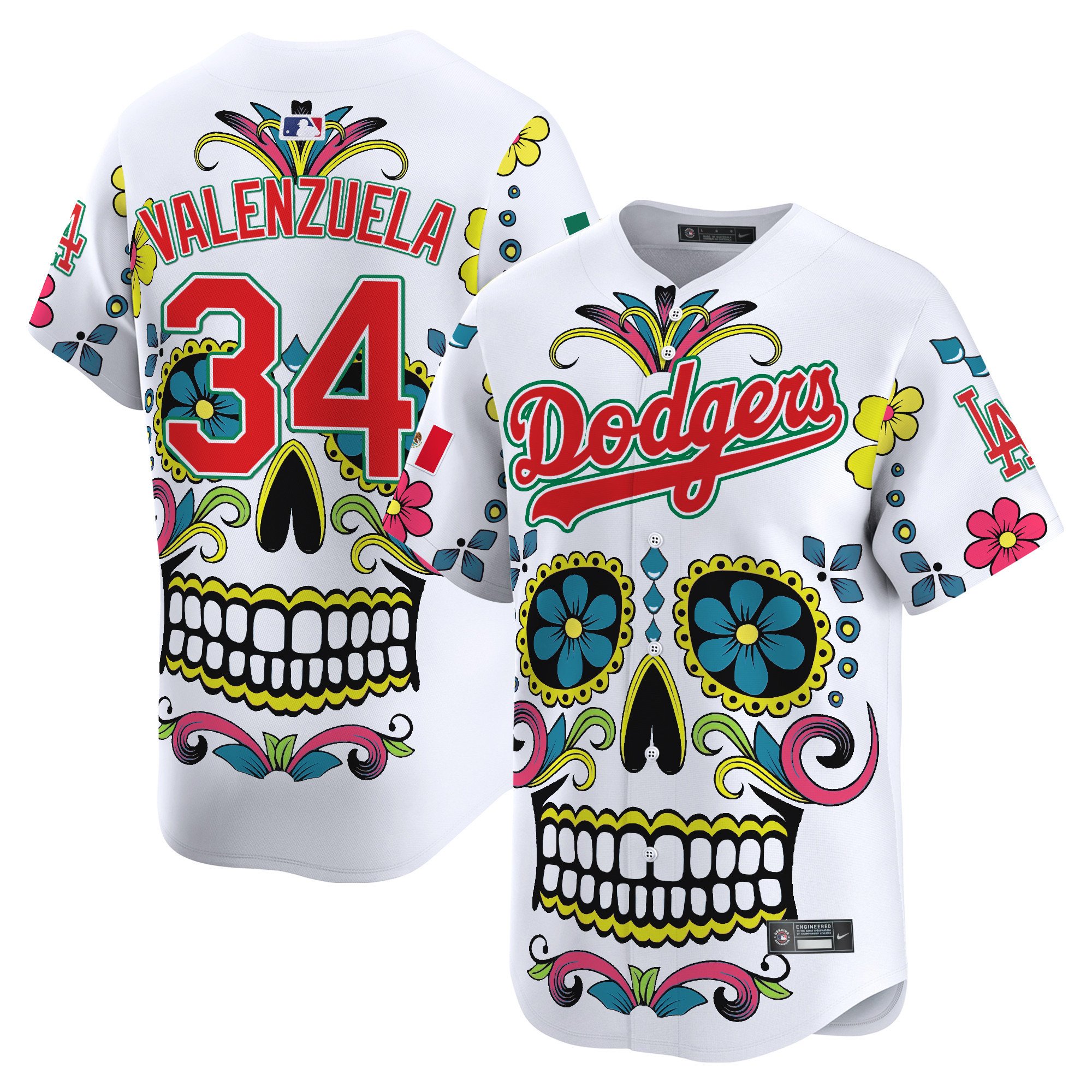 Men's Fernando Valenzuela Los Angeles Dodgers Mexico Sugar Skull Vapor Premier Limited White Jersey - Printed
