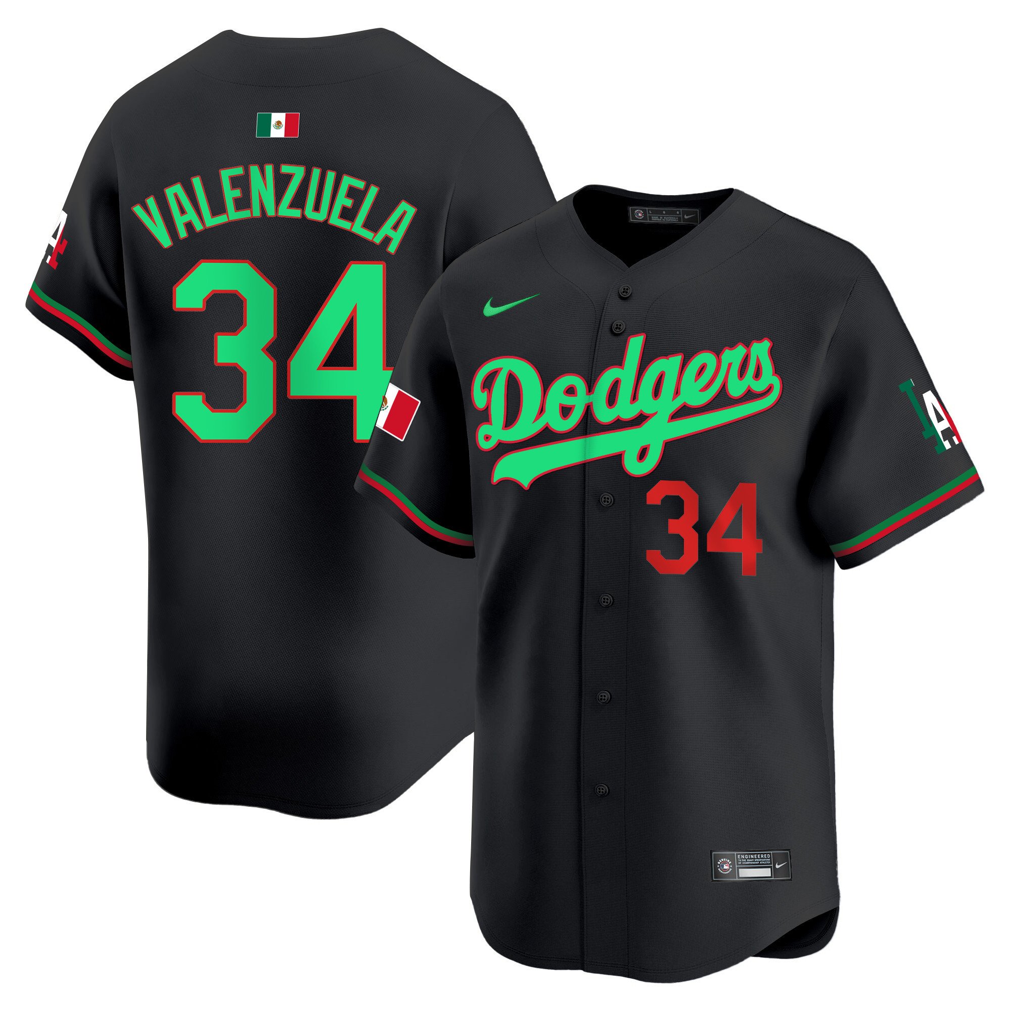 Men's Fernando Valenzuela Los Angeles Dodgers Mexico Vapor Premier Limited Black Mexico Jersey V2 - All Stitched