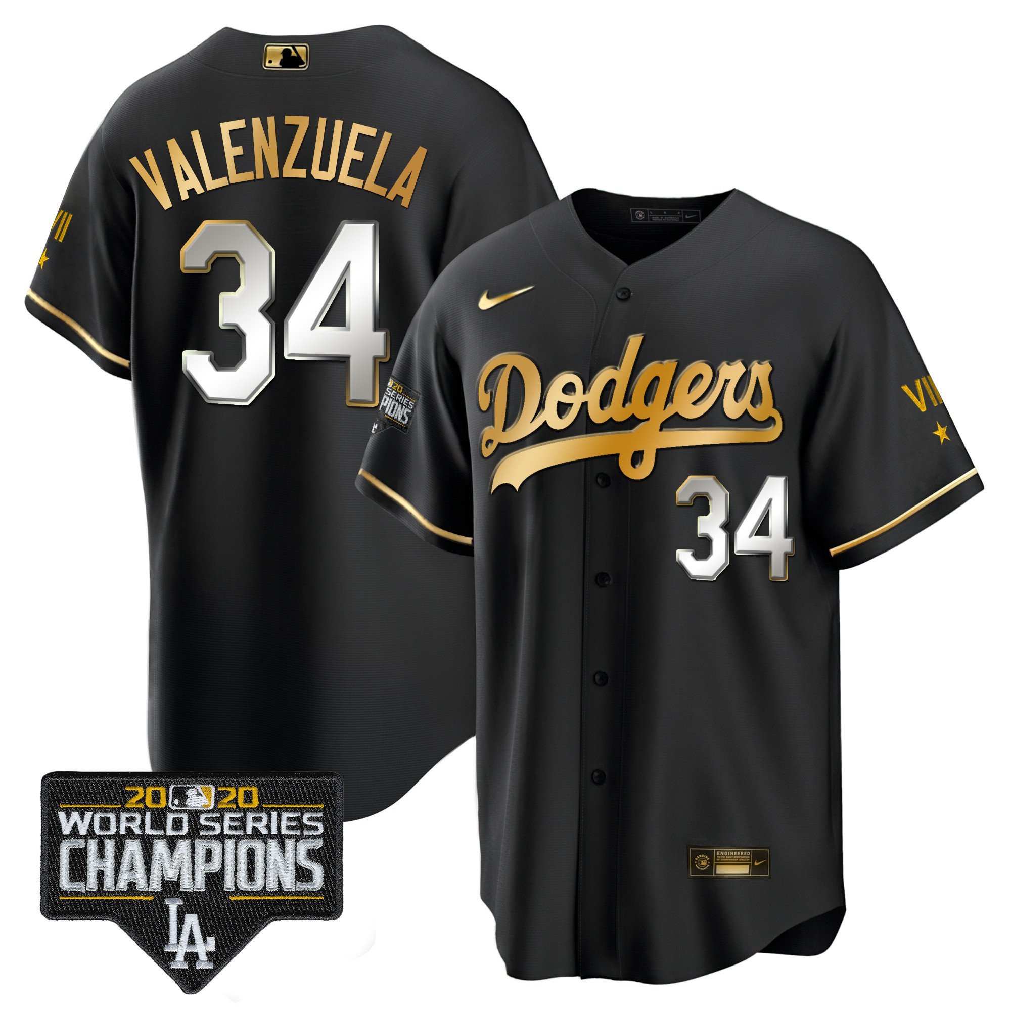 Men's Fernando Valenzuela Los Angeles Dodgers World Series 2020 Gold Cool Black Jersey - All Stitched