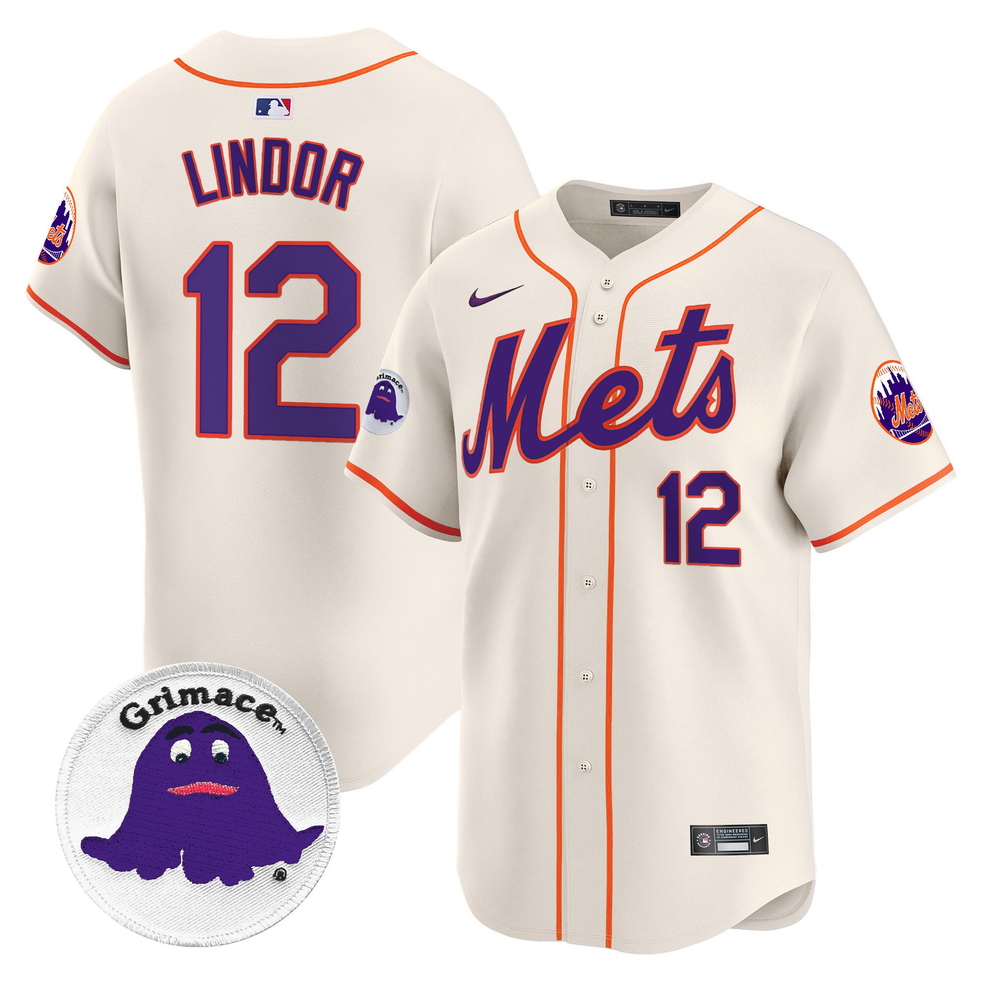 Men's Francisco Lindor New York Mets Grimace Vapor Premier Limited Cream Jersey - All Stitched