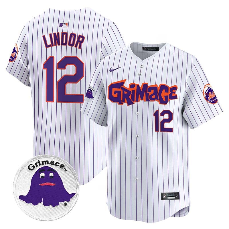 Men's Francisco Lindor New York Mets Grimace Vapor Premier Limited Pinstripe Jersey V2 - All Stitched