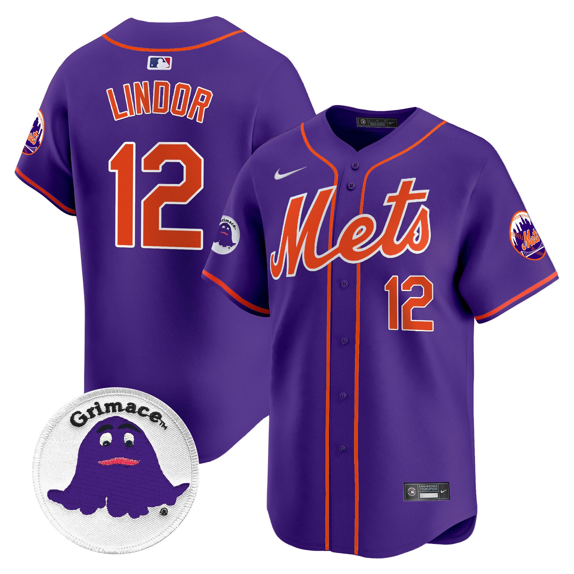 Men's Francisco Lindor New York Mets Grimace Vapor Premier Limited Purple Jersey - All Stitched