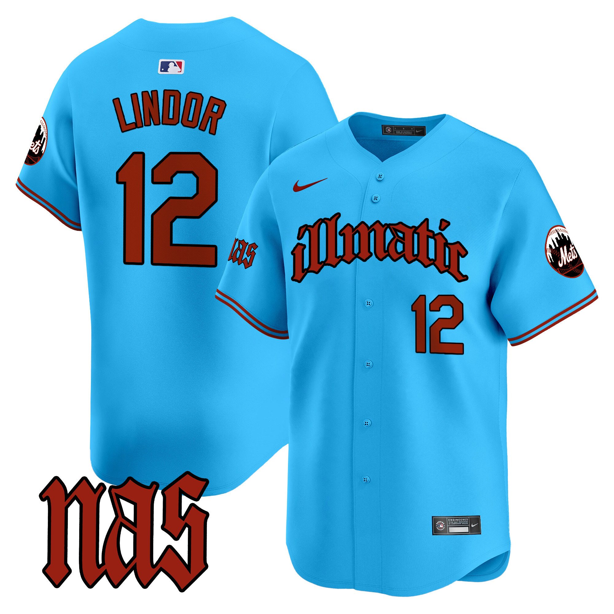Men's Francisco Lindor New York Mets Nas Illmatic Vapor Premier Limited Light Blue Jersey - All Stitched