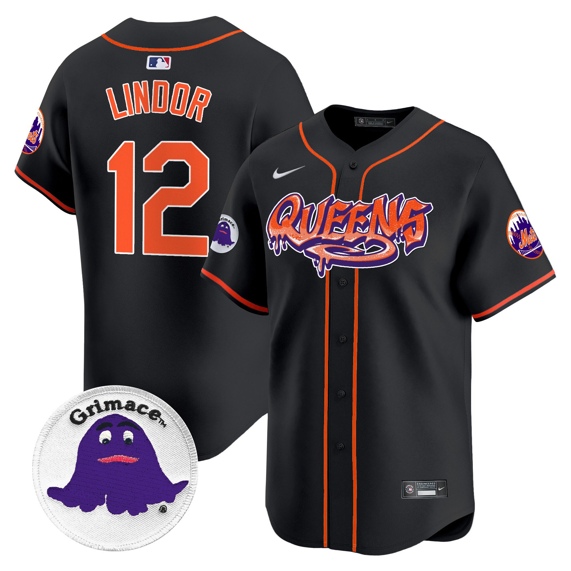 Men's Francisco Lindor New York Mets Queens Graffiti Vapor Premier Limited Black Jersey - All Stitched