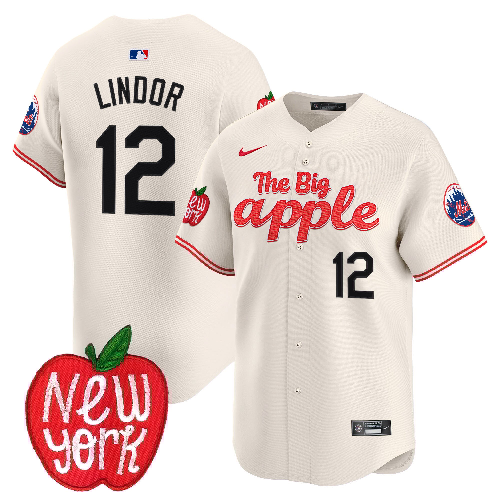Men's Francisco Lindor New York Mets The Big Apple Vapor Premier Limited Cream Jersey - All Stitched
