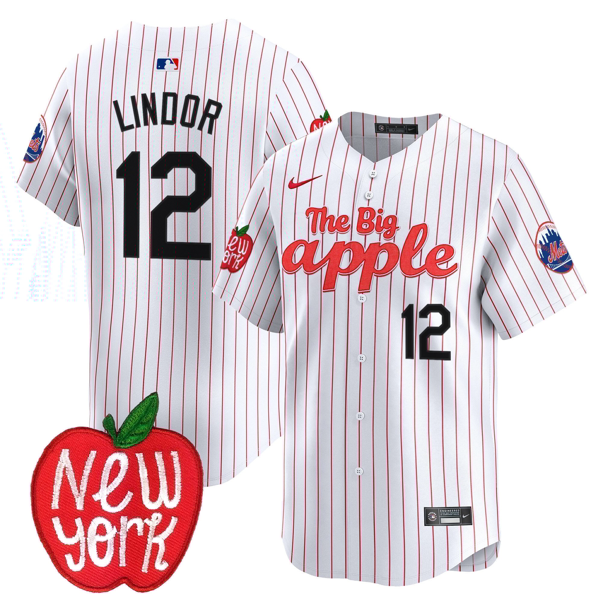 Men's Francisco Lindor New York Mets The Big Apple Vapor Premier Limited Pinstripe Jersey - All Stitched