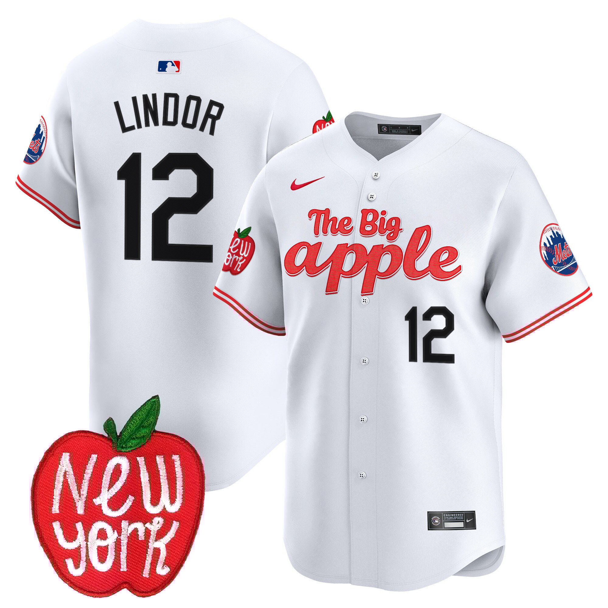 Men's Francisco Lindor New York Mets The Big Apple Vapor Premier Limited White Jersey - All Stitched