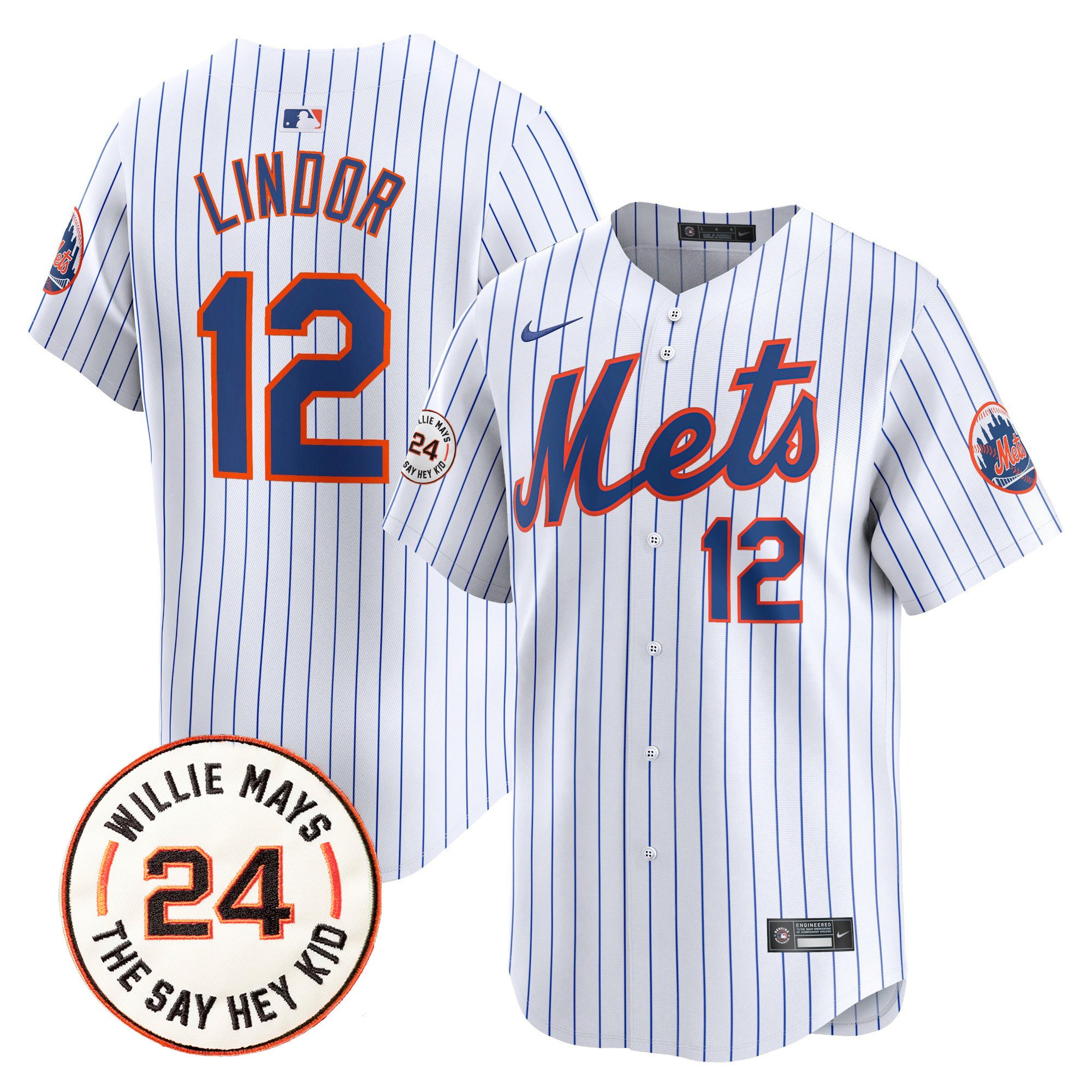 Men's Francisco Lindor New York Mets Willie Mays Patch Vapor Premier Limited White Jersey - All Stitched